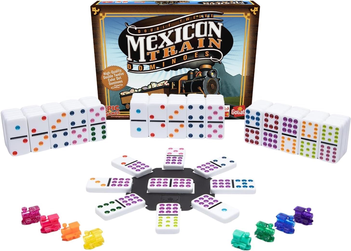 Goliath Mexican Train Dominoes Game | 91-Piece Domino Set for Family Game Night