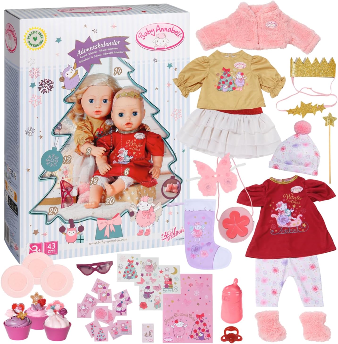 Baby Annabell Christmas Advent Calendar 709634 - 24 Holiday Clothing & Accessories for Dolls