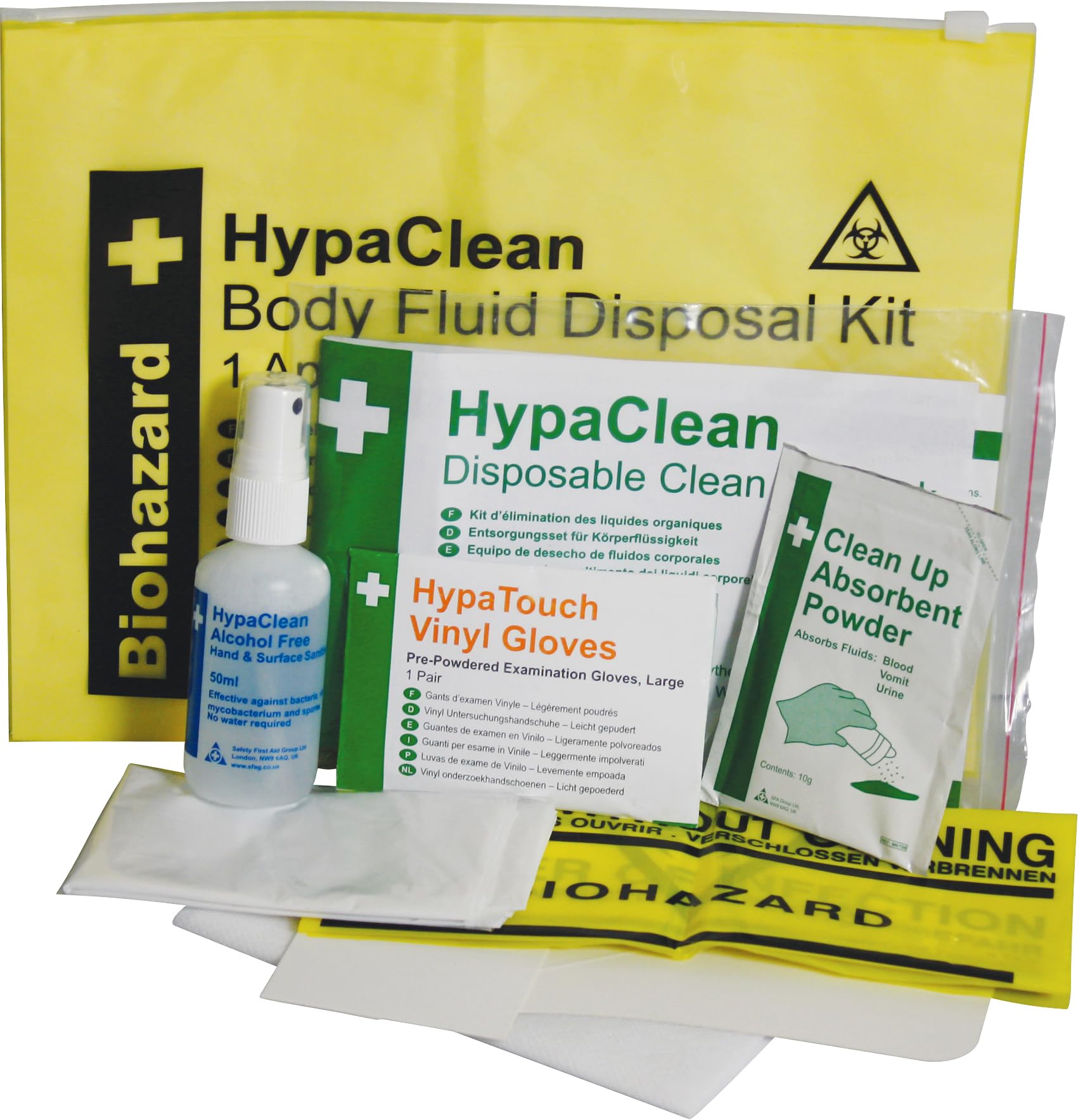 Safety First Aid Group HypaClean Body Fluid Disposal Kit - Single Use, Compact, Yellow 2