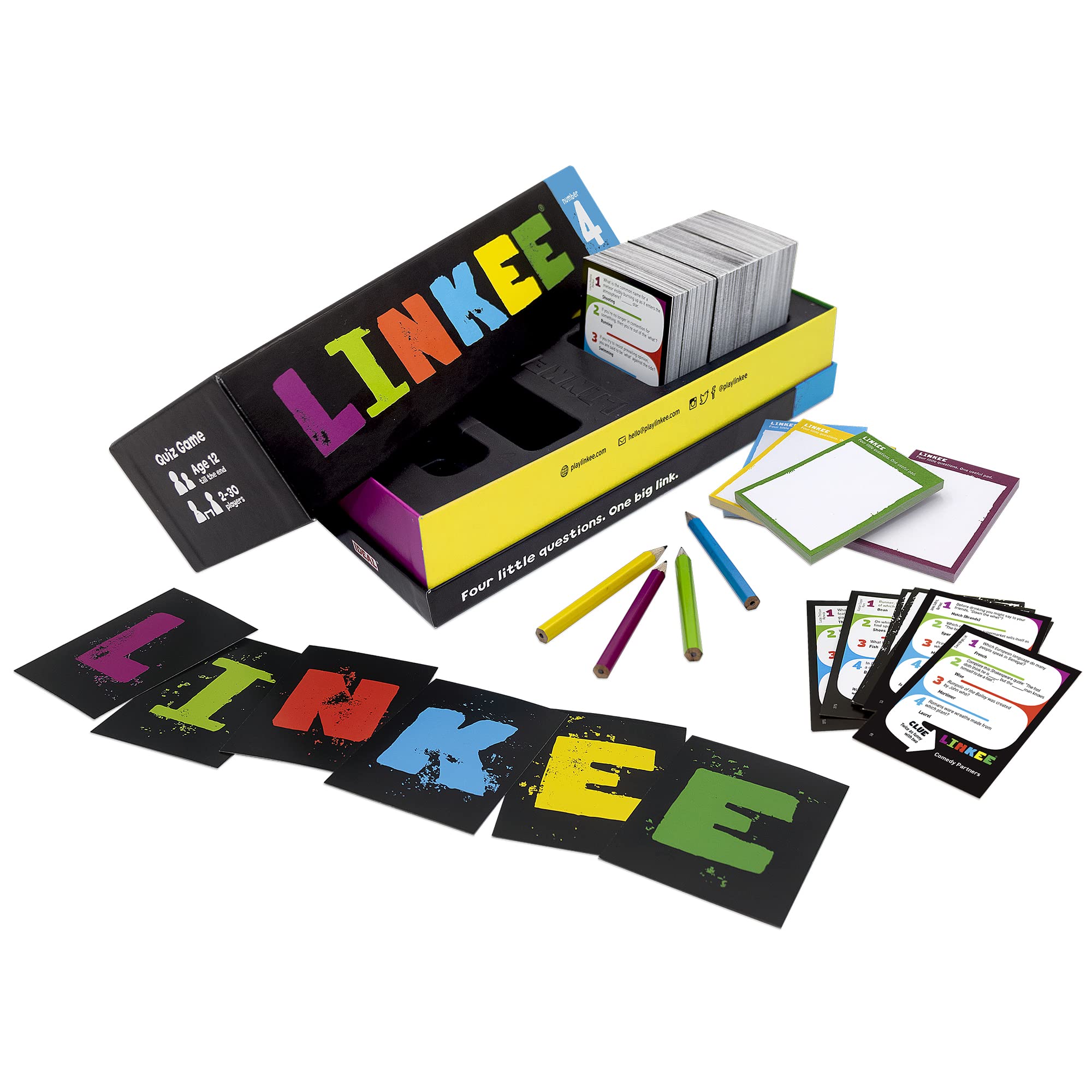 Ideal Linkee 4 Card Game - Shouty-Outy Family Trivia Party Game for 2-30 Players