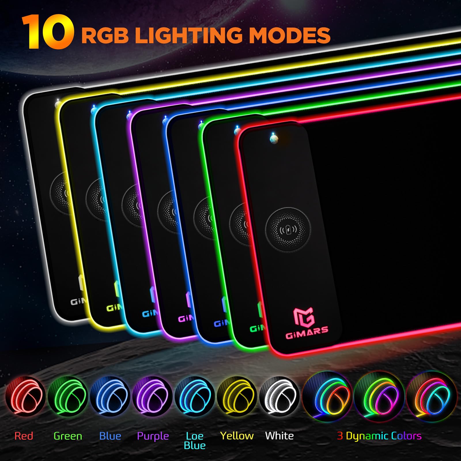 Gimars RGB Gaming Mouse Pad with 15W Wireless Charging, XL 800x300mm Micro Woven Fabric Mat 9