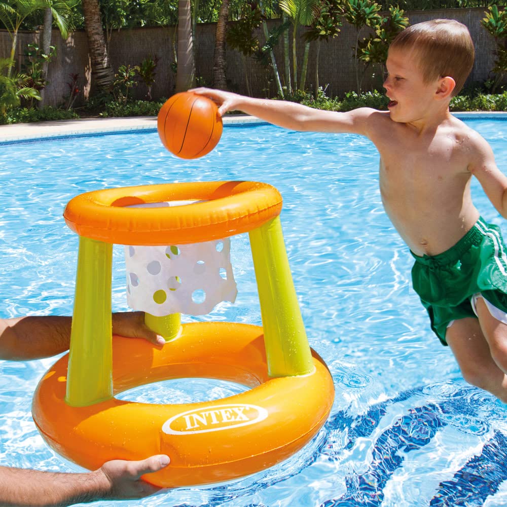 Intex 58504NP Floating Hoop Game - Deluxe Pack with Ball | Orange and Green Plastic