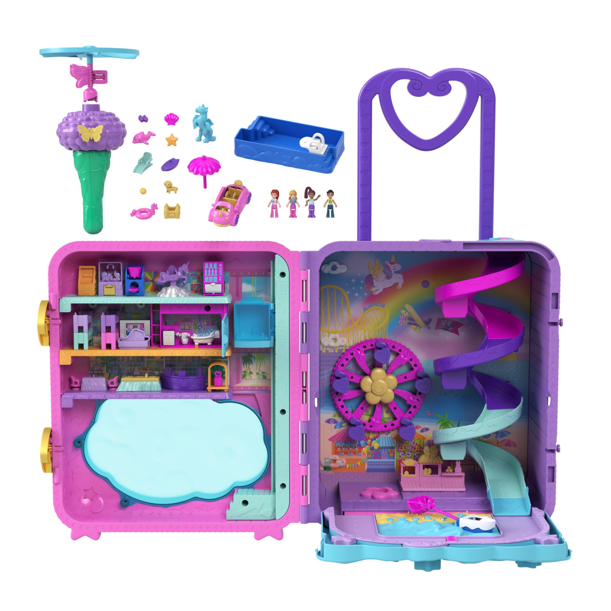 Polly Pocket Pollyville Resort Roll Away Playset - 4 Dolls, 1 Vehicle, 25+ Accessories, Ages 4-10 6