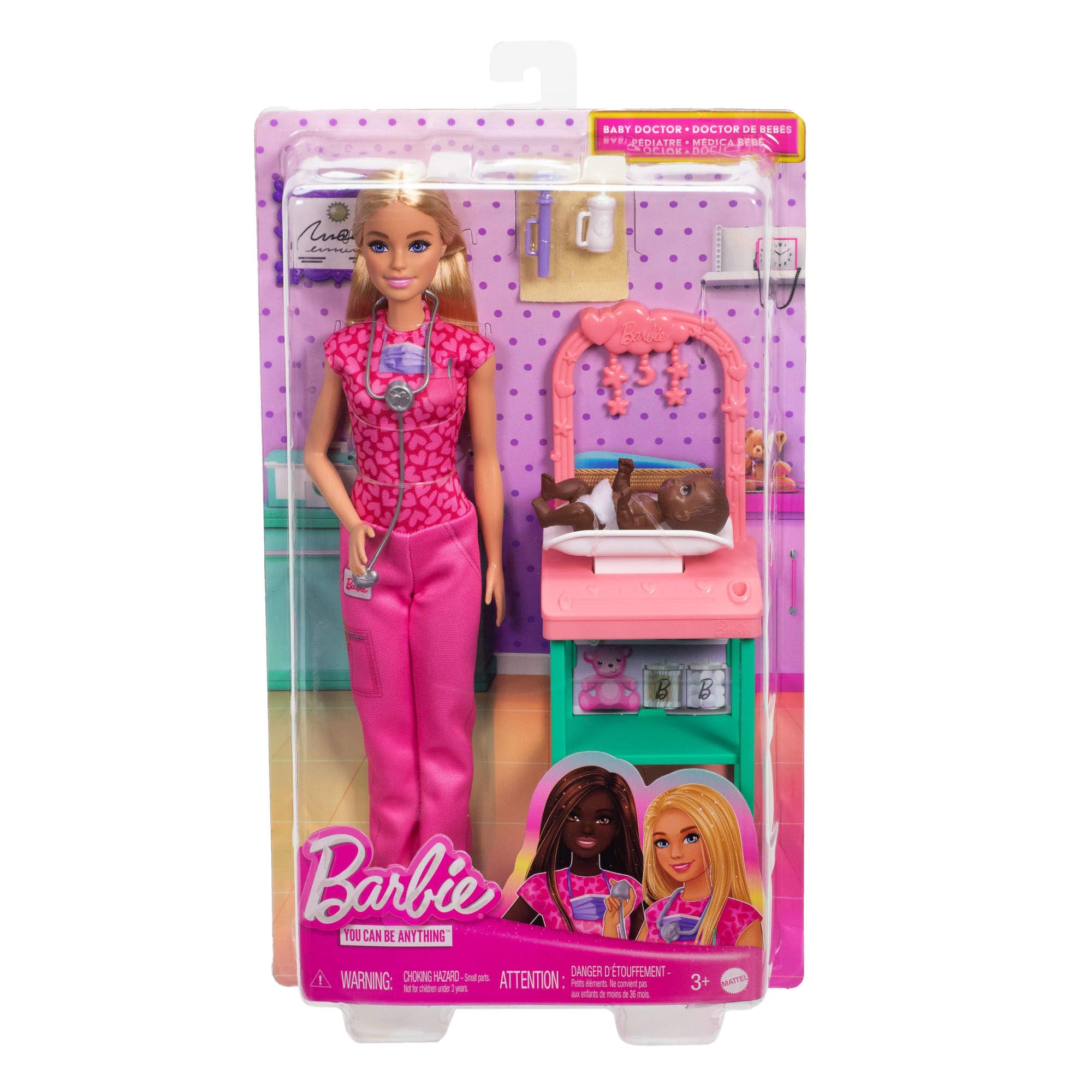 Barbie Baby Doctor Doll Playset - Pink Scrubs, Stethoscope & Baby Patient for Kids 3+ 3