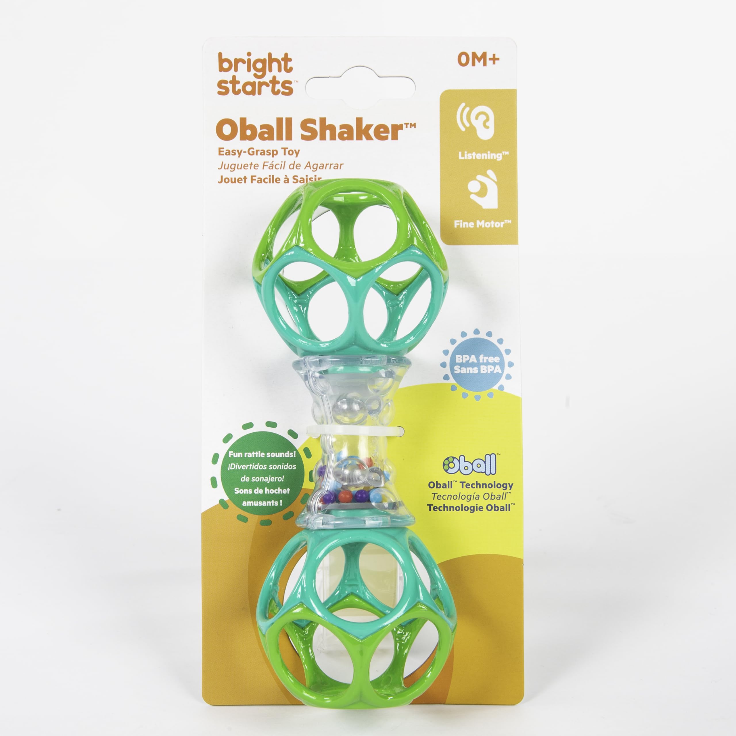 Bright Starts Oball Shaker Rattle Toy - BPA-Free, Easy-Grip Design for Newborns+ 5