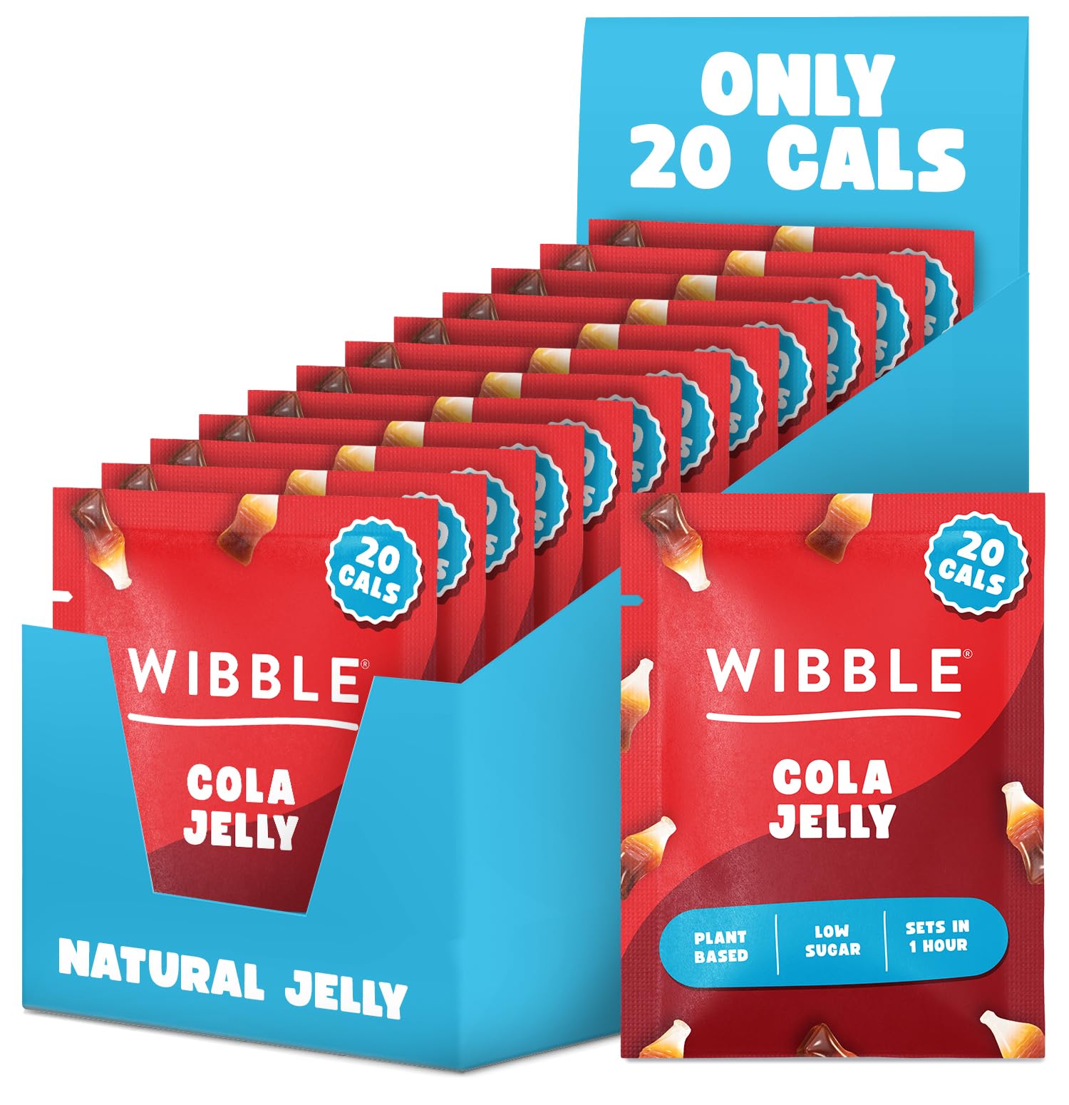 Wibble Cola Natural Jelly Crystals, Plant-Based Low Sugar Quick Set Jelly Powder, 12 Pack