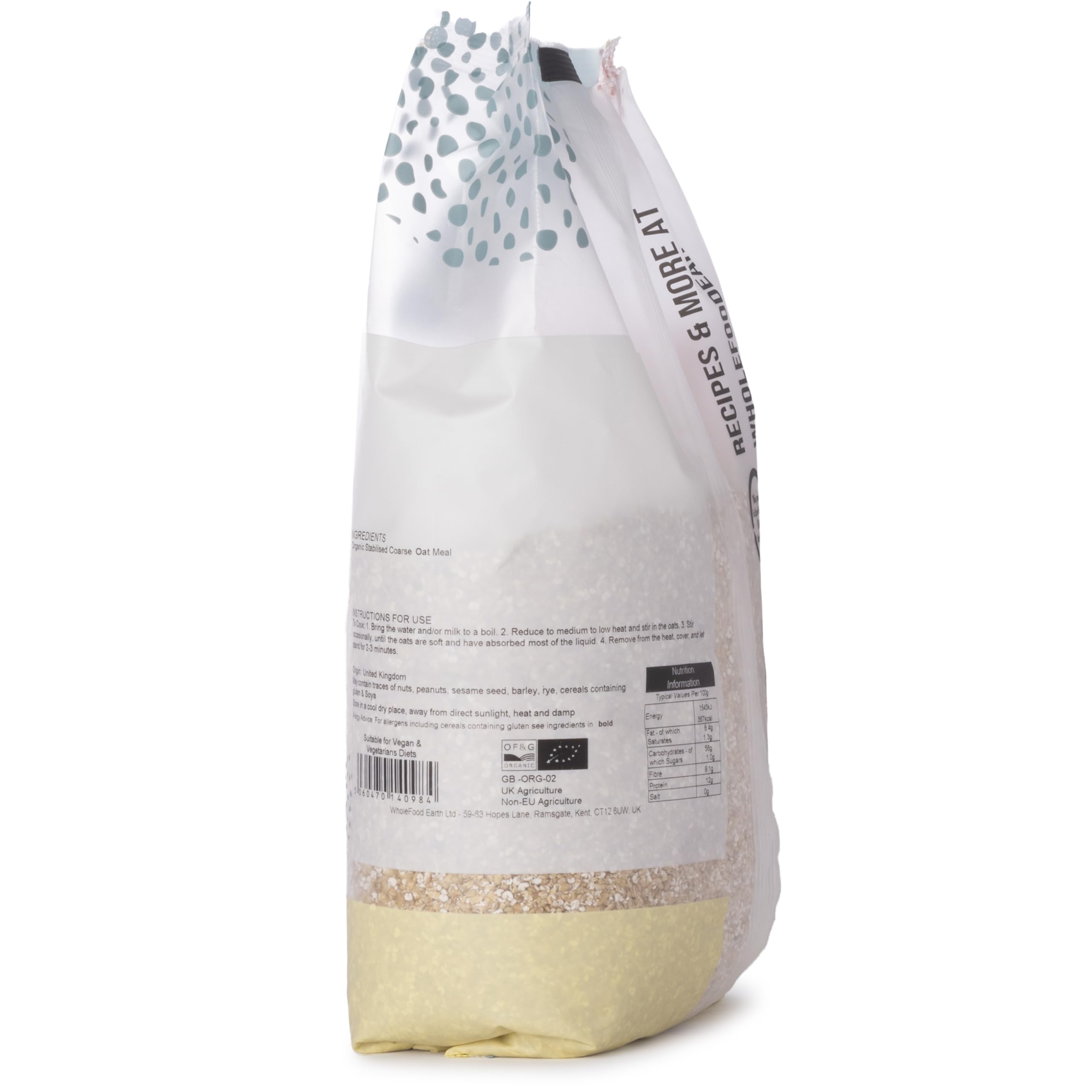 Wholefood Earth Organic Coarse Oatmeal (Pinhead Oats) - 1 kg | High Fibre Whole Grain 2
