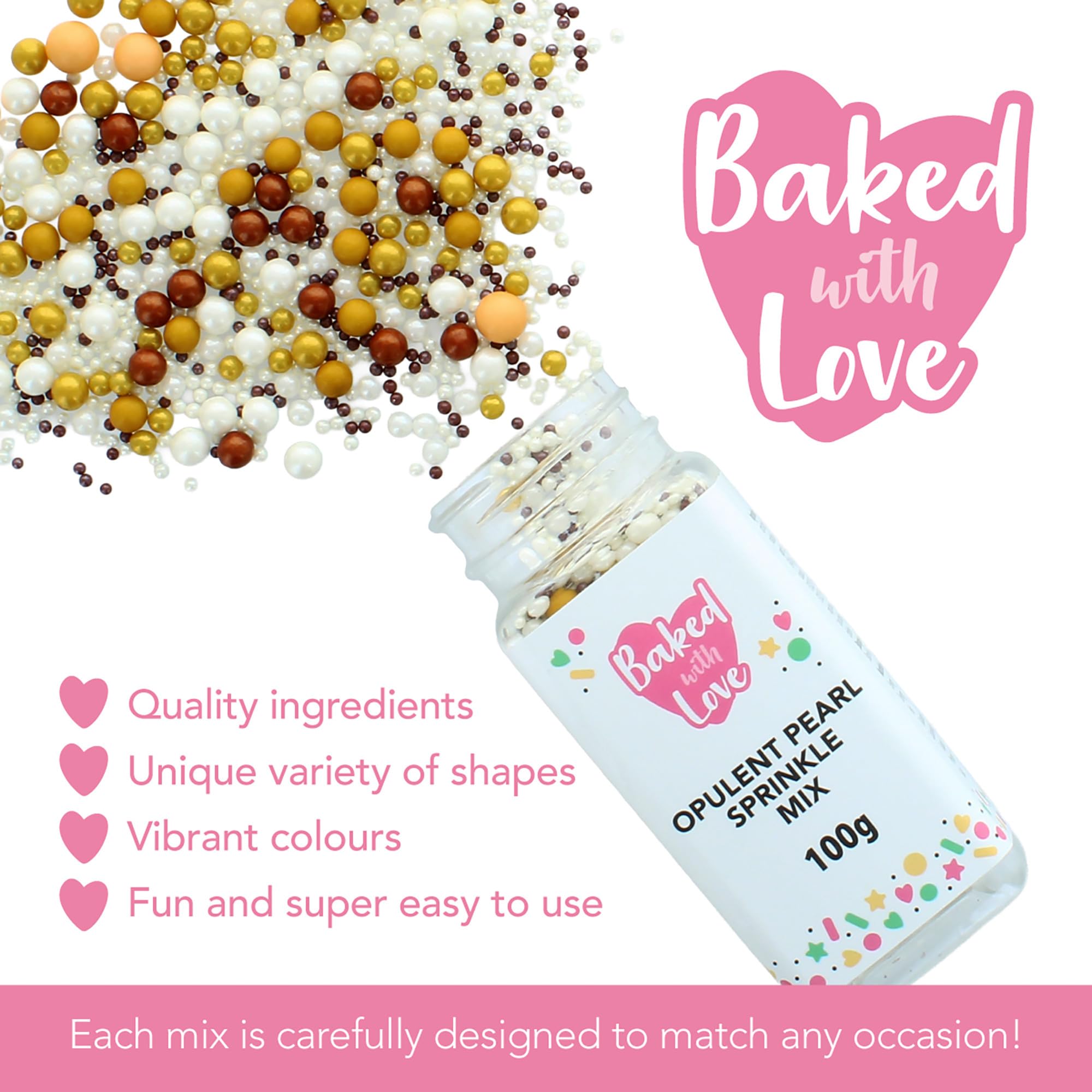 Baked with Love - Opulent Pearl Sprinkles Mix | 100g Edible Cake Decorations 7