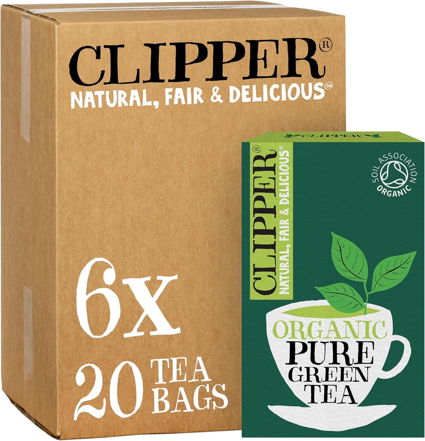 Clipper Organic Fairtrade Pure Green Tea - 6 x 20 Teabags (120 Total) | Antioxidant Source 1