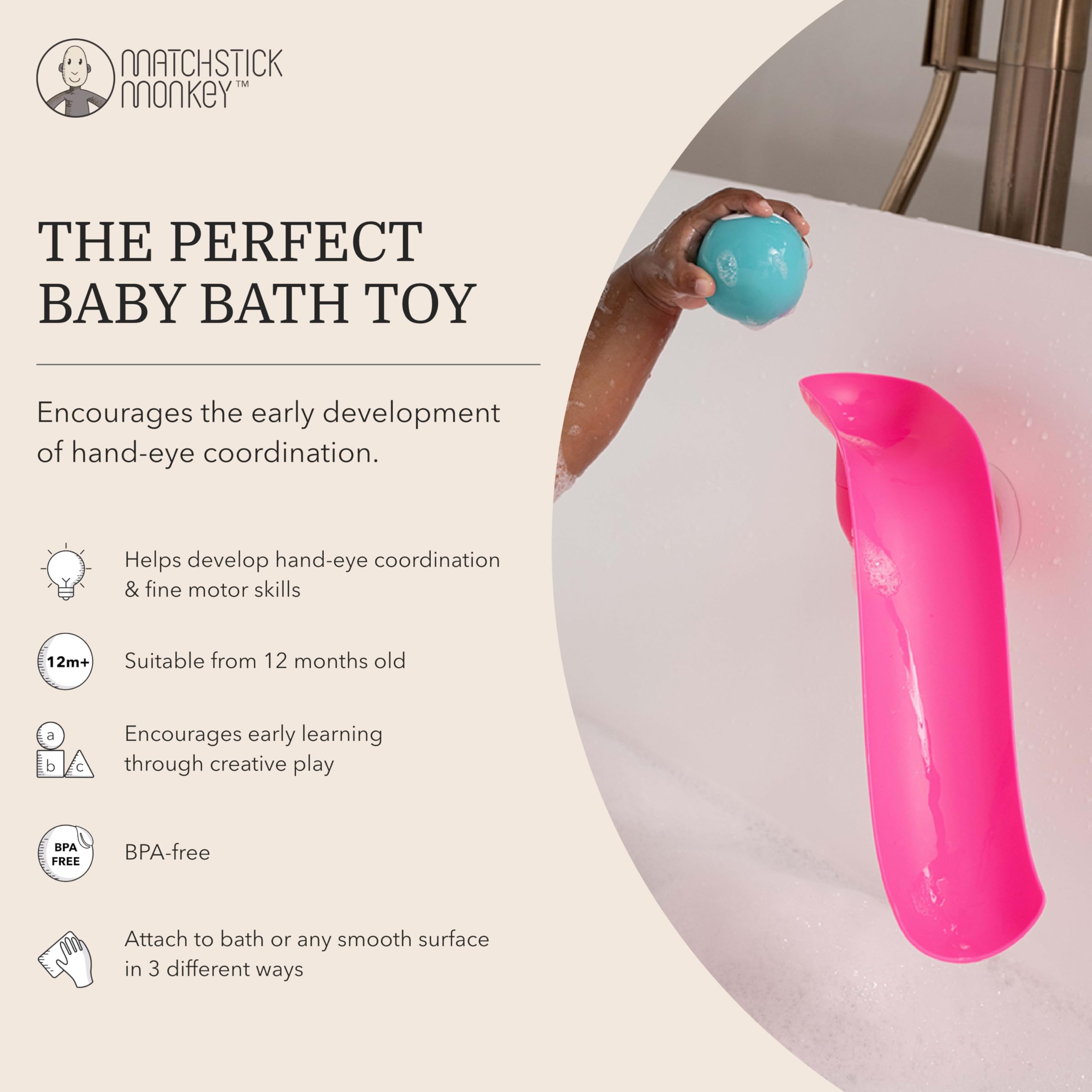 Matchstick Monkey Bathtime Slide Set - Antimicrobial Baby Bath Toy with 3 Animal Rocks, 12 Months+ 7