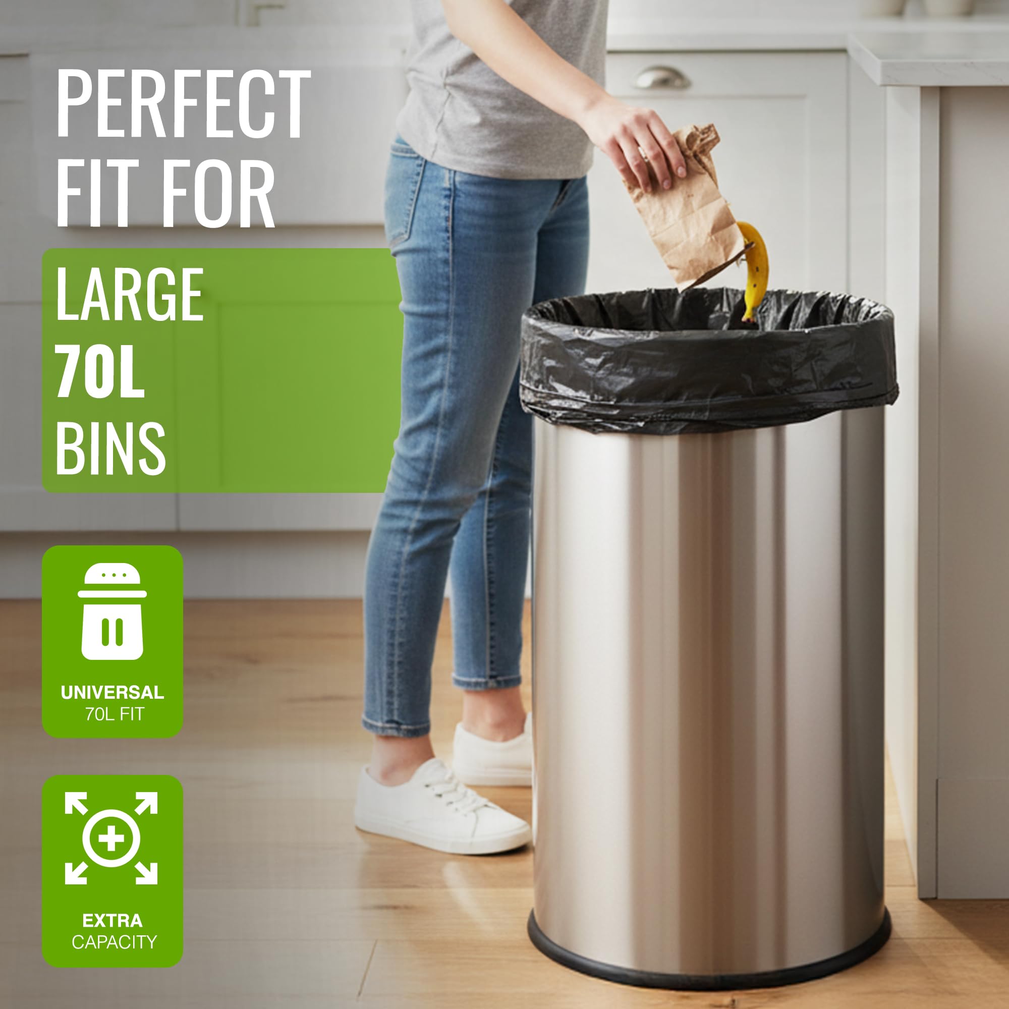 EcoBag Refuse Sacks - 70L Everyday (30µm) Heavy Duty Recyclable Bin Liners, 50 Count 2