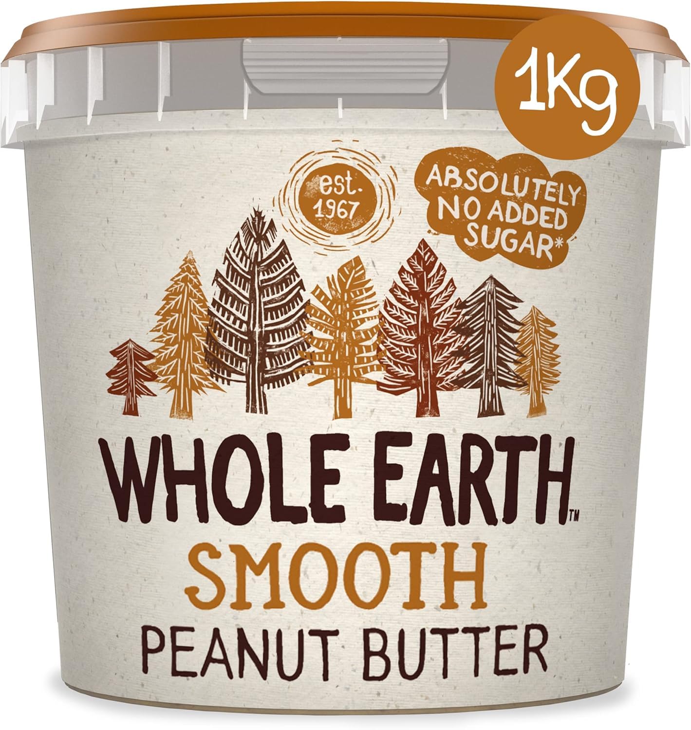 Whole Earth Smooth Peanut Butter, All Natural, No Added Sugar, 1kg Tub