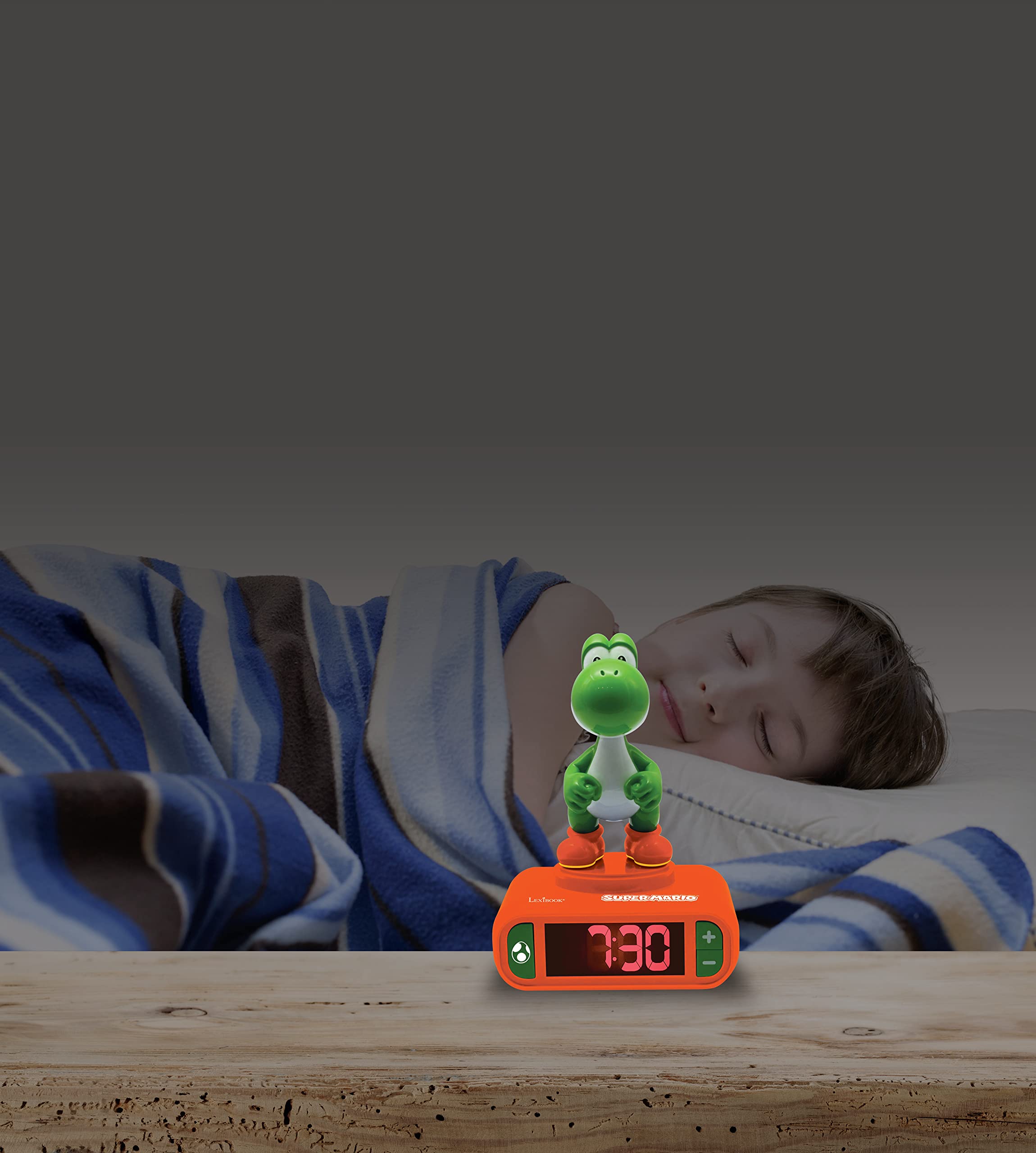 Lexibook Super Mario Yoshi Sound Effects Alarm Clock with Backlit Display & Snooze 10