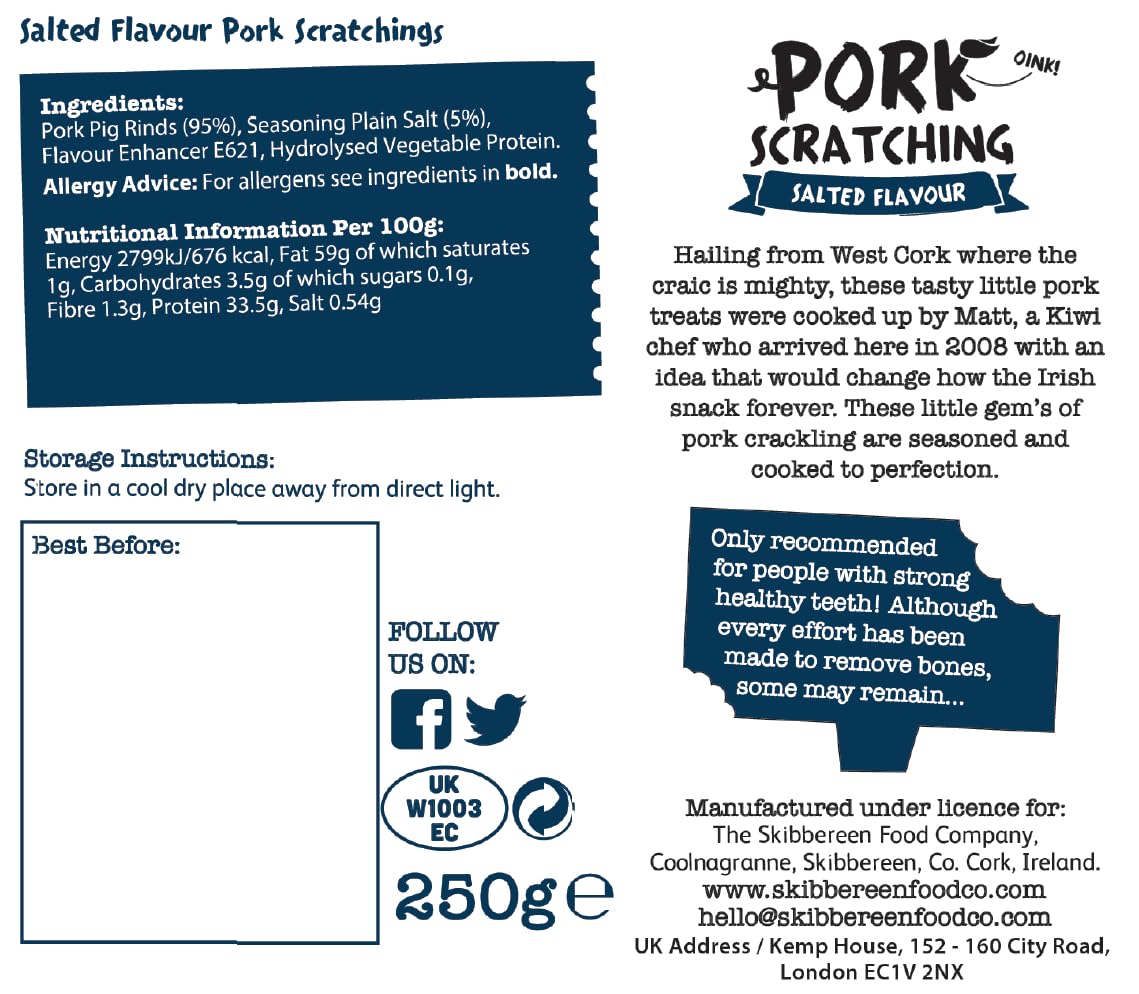 The Skibbereen Food Company Scratch My Pork Bulk Salted Pork Scratchings 250g 5