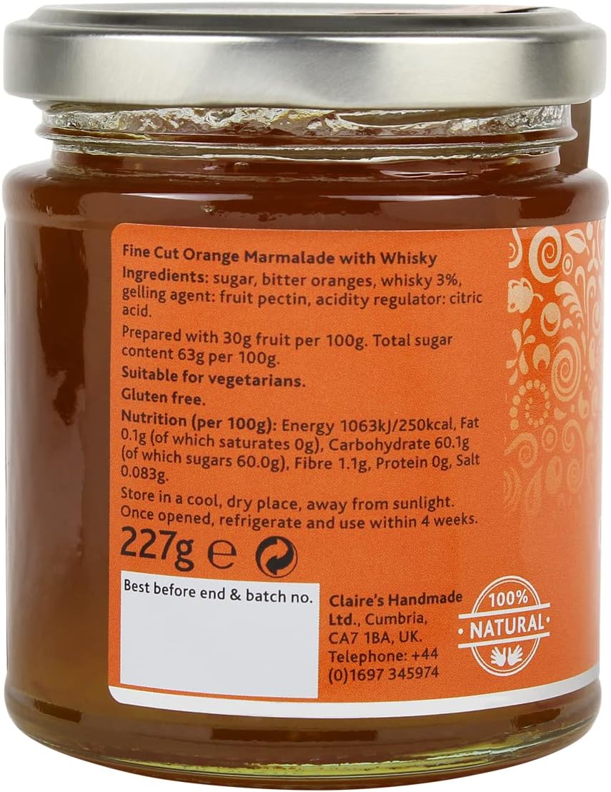 Claire's Handmade Orange Marmalade with Whisky (227g) - Award Winning 5