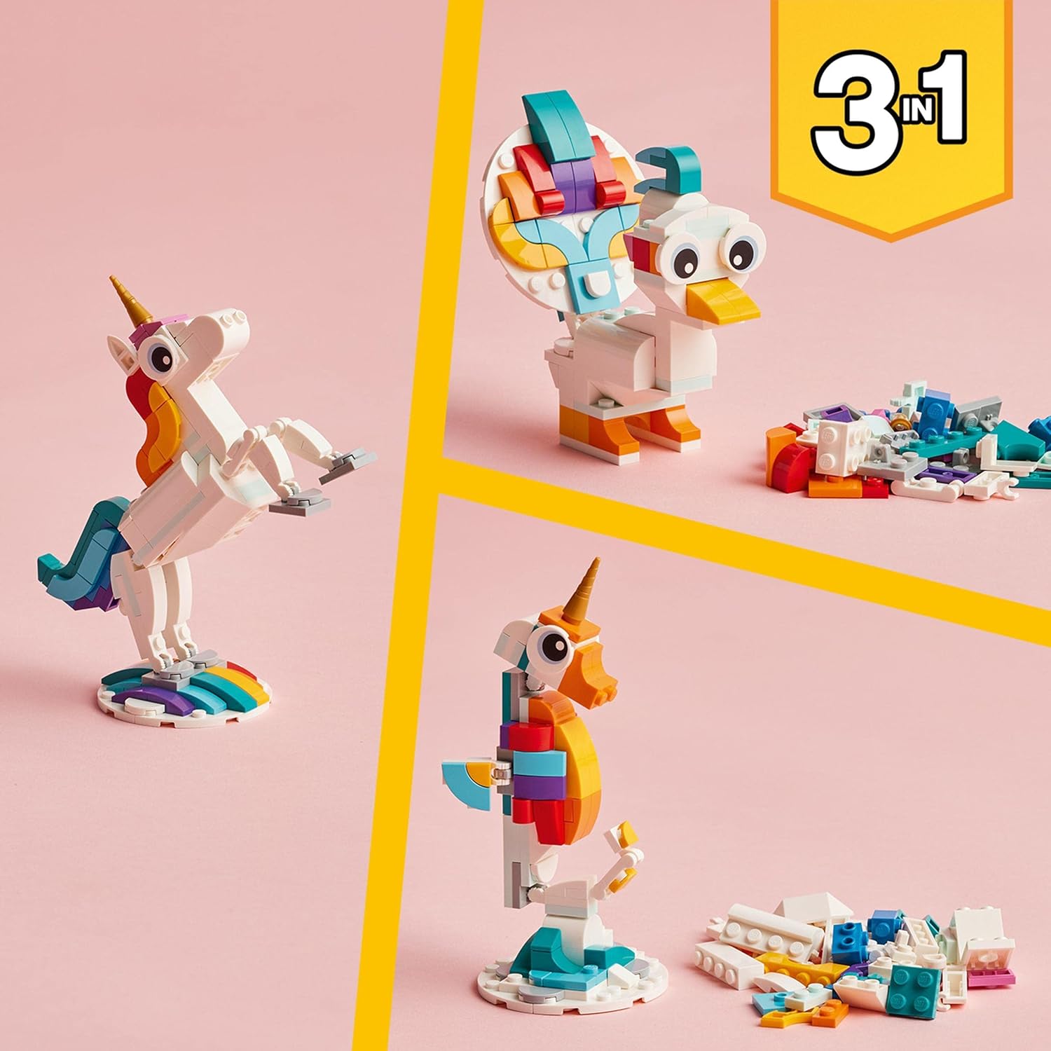 LEGO Creator 3 in 1 Magical Unicorn Toy - Rebuildable Seahorse & Peacock Set for Kids 7+ 6