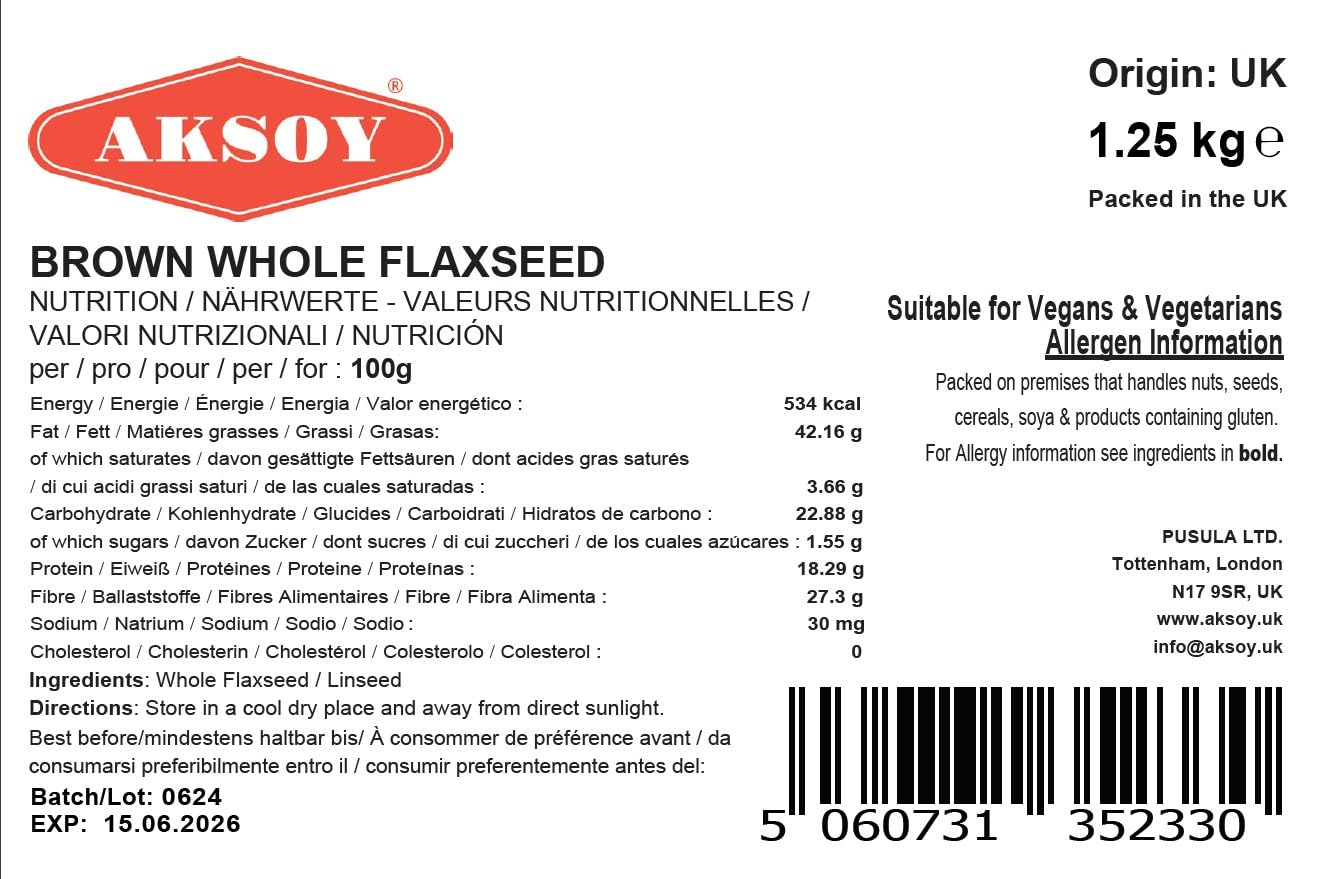 AKSOY Brown Whole Flaxseed (Linseed) - Raw, Non-GMO, 1250g | Cardiovascular Support 5
