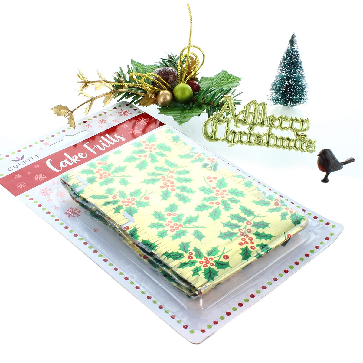 Culpitt Classic Gold Christmas Cake Decoration Kit - 5-Piece Reusable Cake Toppers Set 8