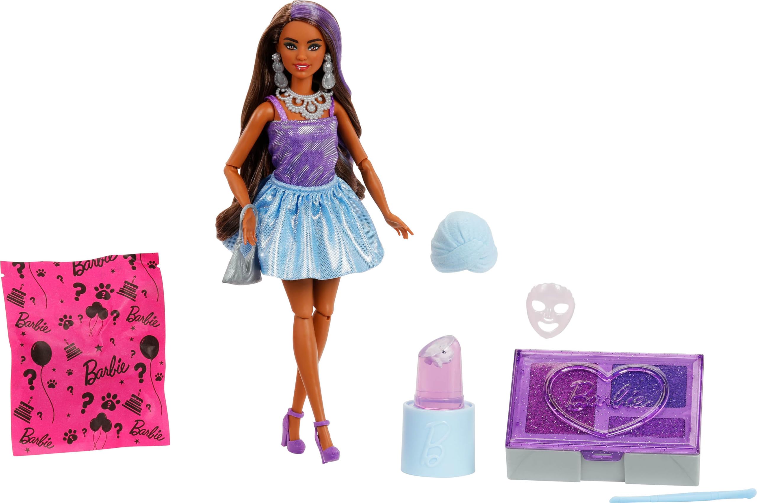 Barbie Party Unboxed Doll & Accessories, Glam Party Series with 10 Surprises | Model JFY66