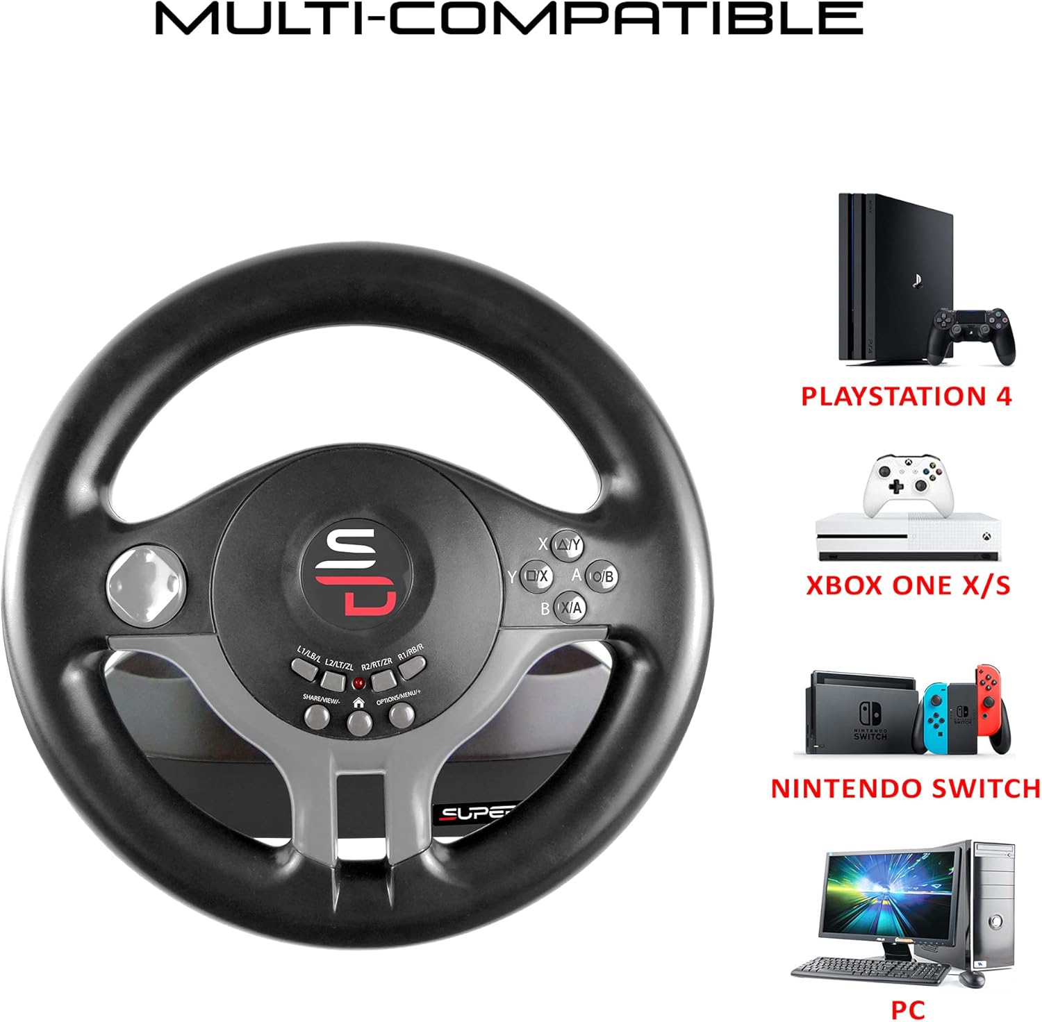 SV200 Racing Steering Wheel with Pedals and Shift Paddles for Nintendo Switch, PS4, Xbox One, PC 3