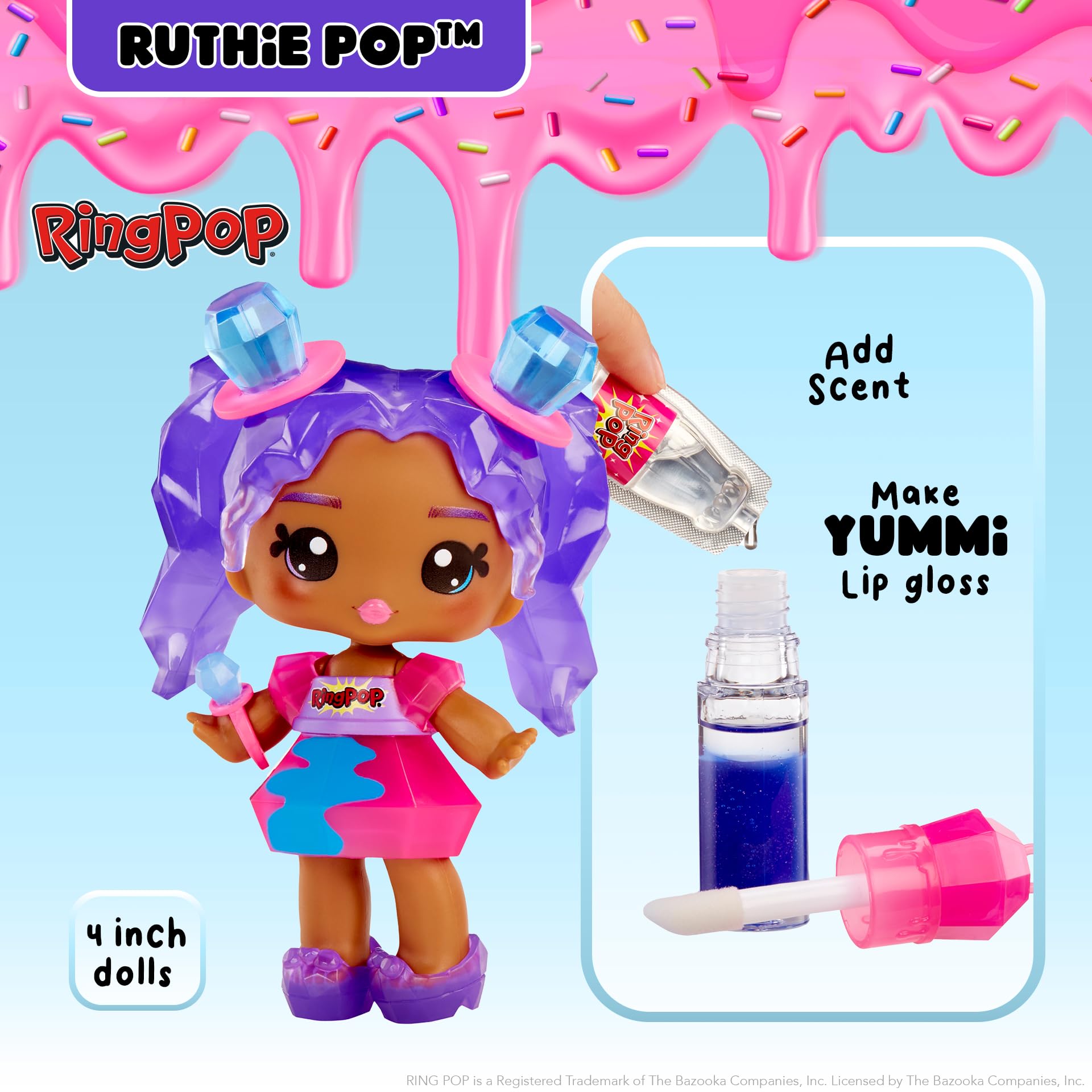 Yummiland x Ring Pop Ruthie Pop Doll - DIY Lip Gloss Playset with Keychain, Ages4+ 12