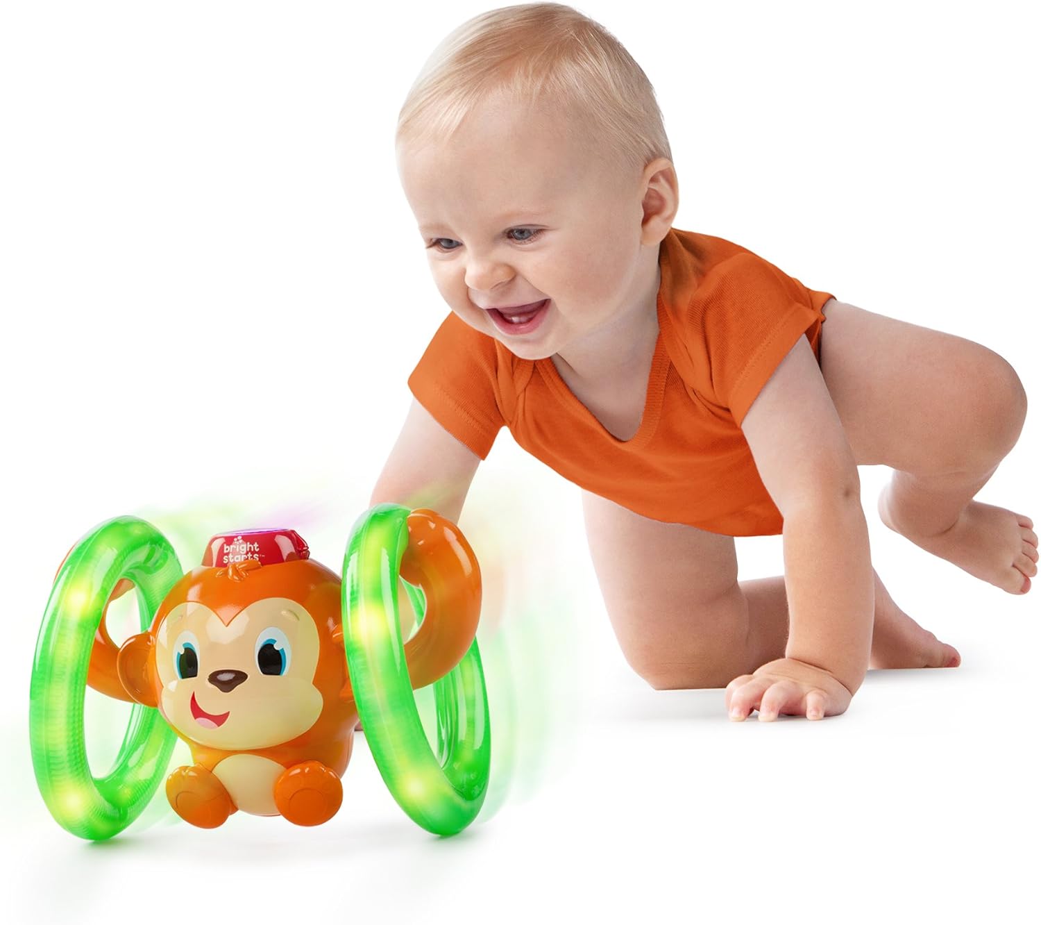 Bright Starts Roll and Glow Monkey - Light-Up Rolling Toy with Music for Babies 6M+ 5