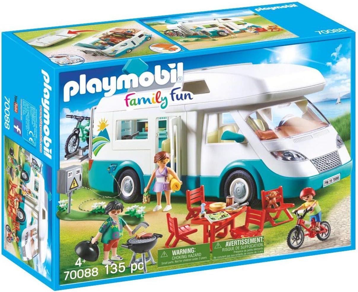 PLAYMOBIL Family Camper 70088 - Playset with Removable Roof & Convertible Sleeping Area for Ages 4+