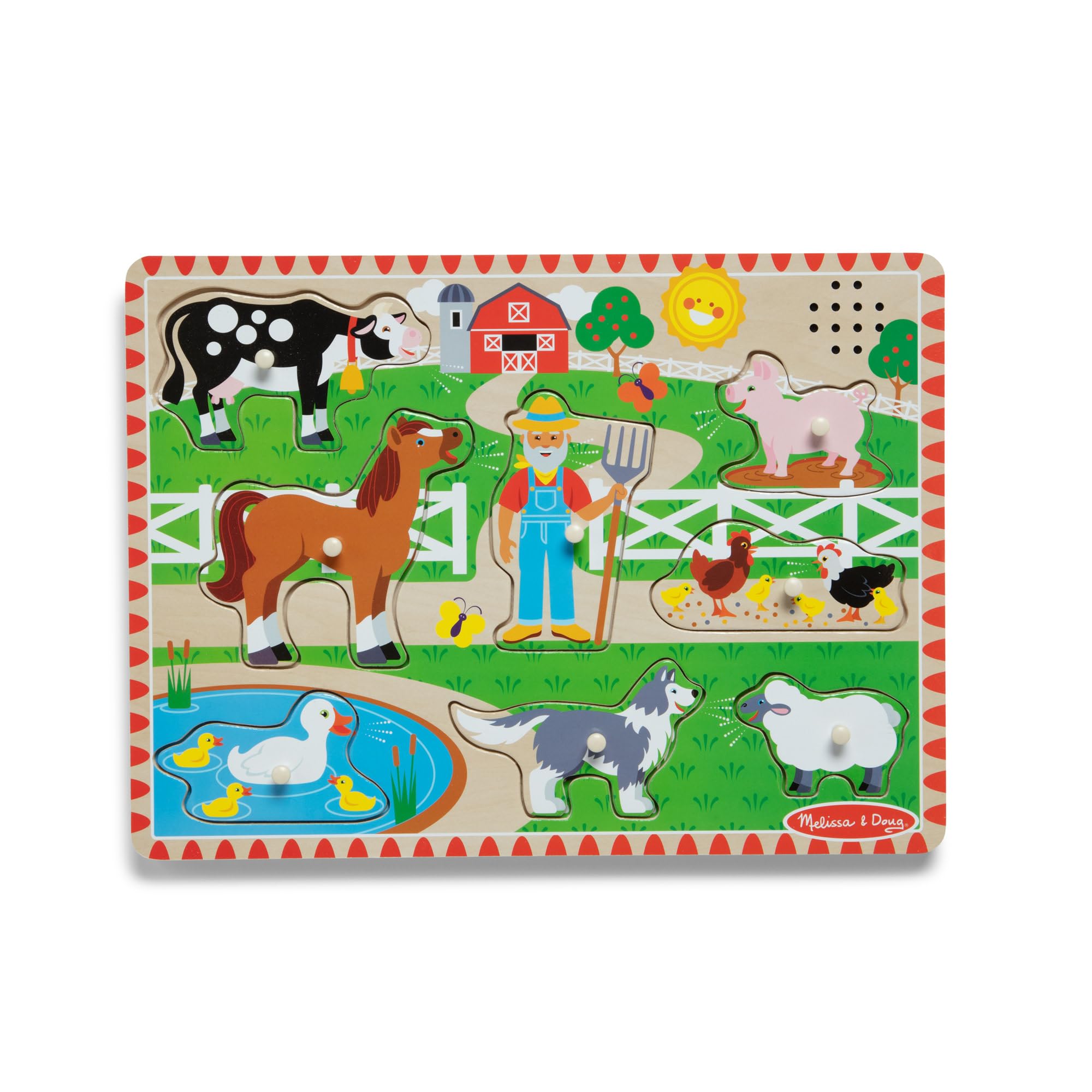 Melissa & Doug Old MacDonald’s Farm − Wooden Animal Sound Puzzle with Pegs | Educational Toy for Toddlers | Age 2+