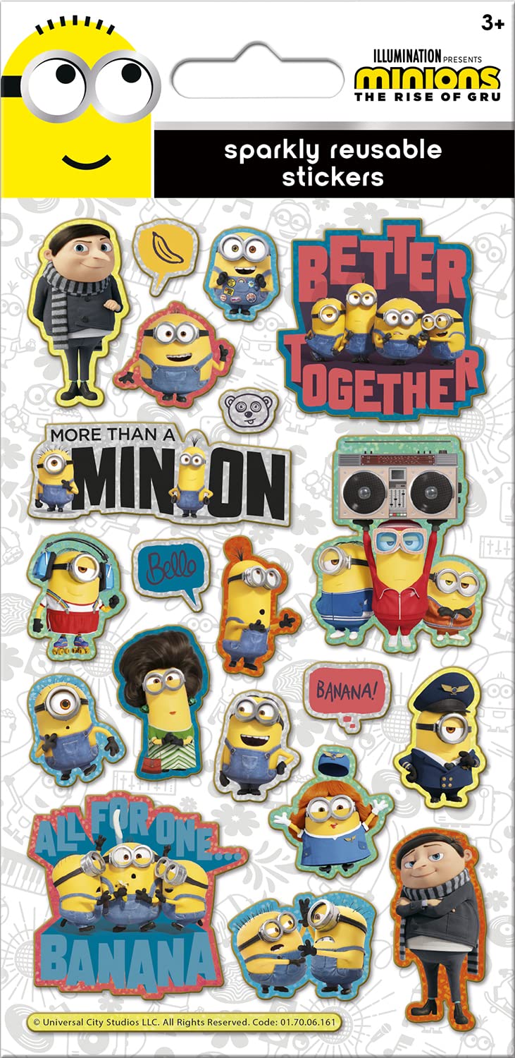 Paper Projects Minions: The Rise of Gru Sparkly Reusable Stickers - Reusable | 19.5cm x 9.5cm