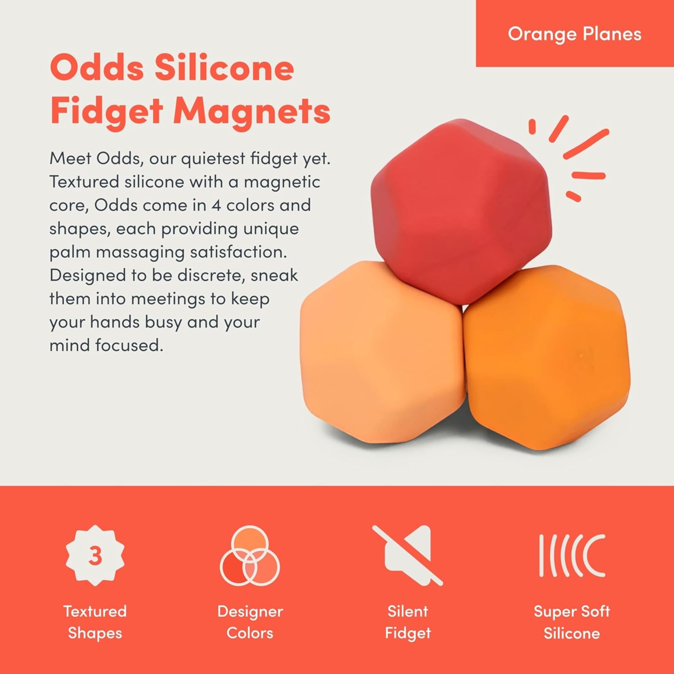 Speks Odds Soft Silicone Fidget Magnets - Silent Stress Relief | Unisex Adult | Planes Orange