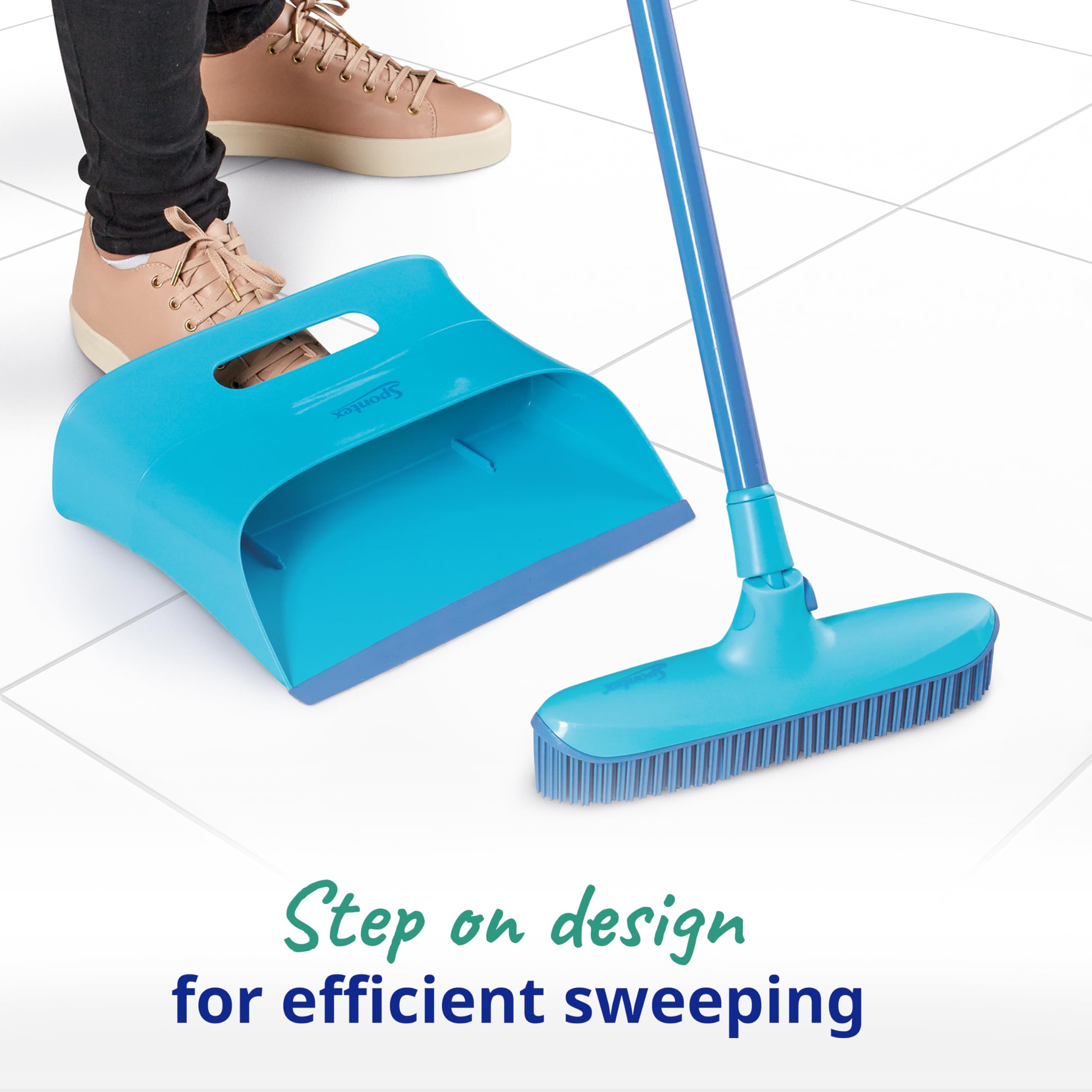 Spontex Catch & Clean Rubber Broom and Dustpan Set - 2X More Efficient | Adjustable Head 5