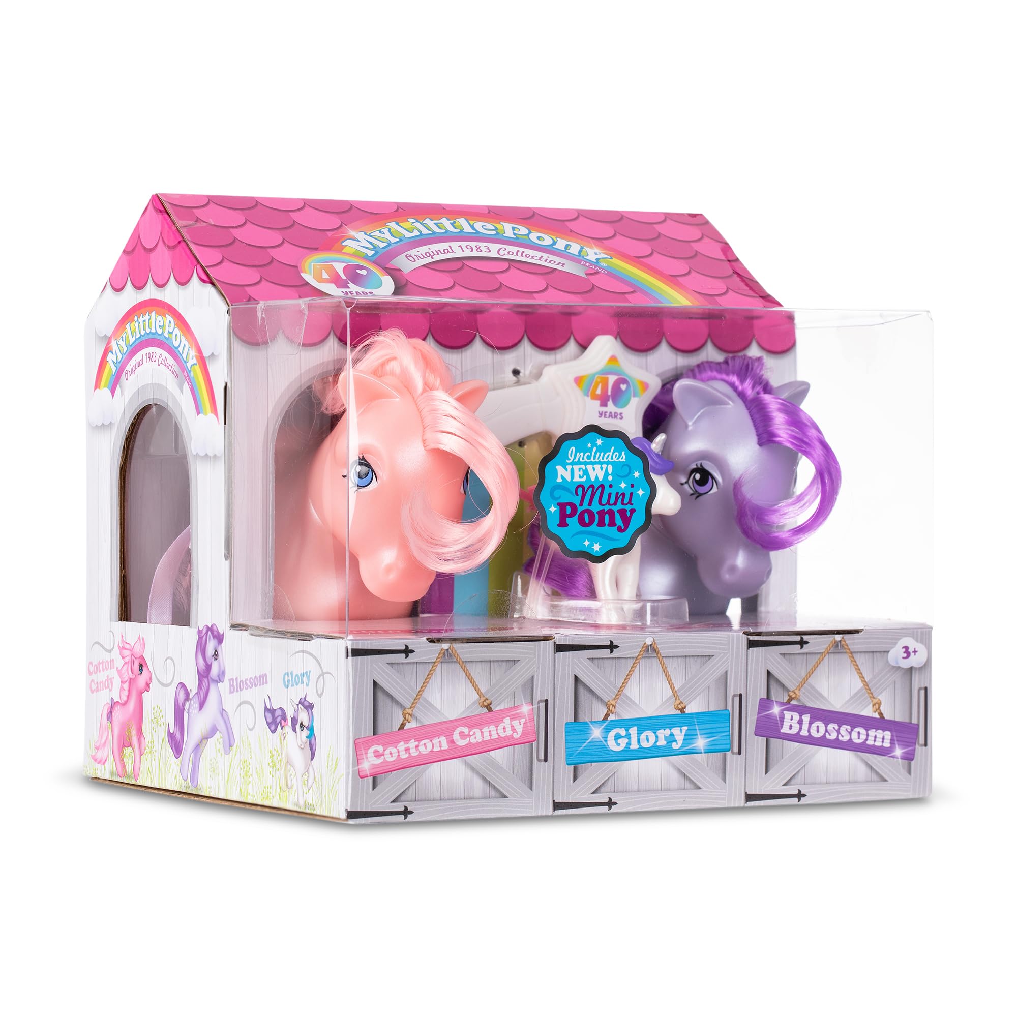 Basic Fun My Little Pony 40th Anniversary Collector Pack | Pearlized Blossom, Cotton Candy & Mini Glory 3