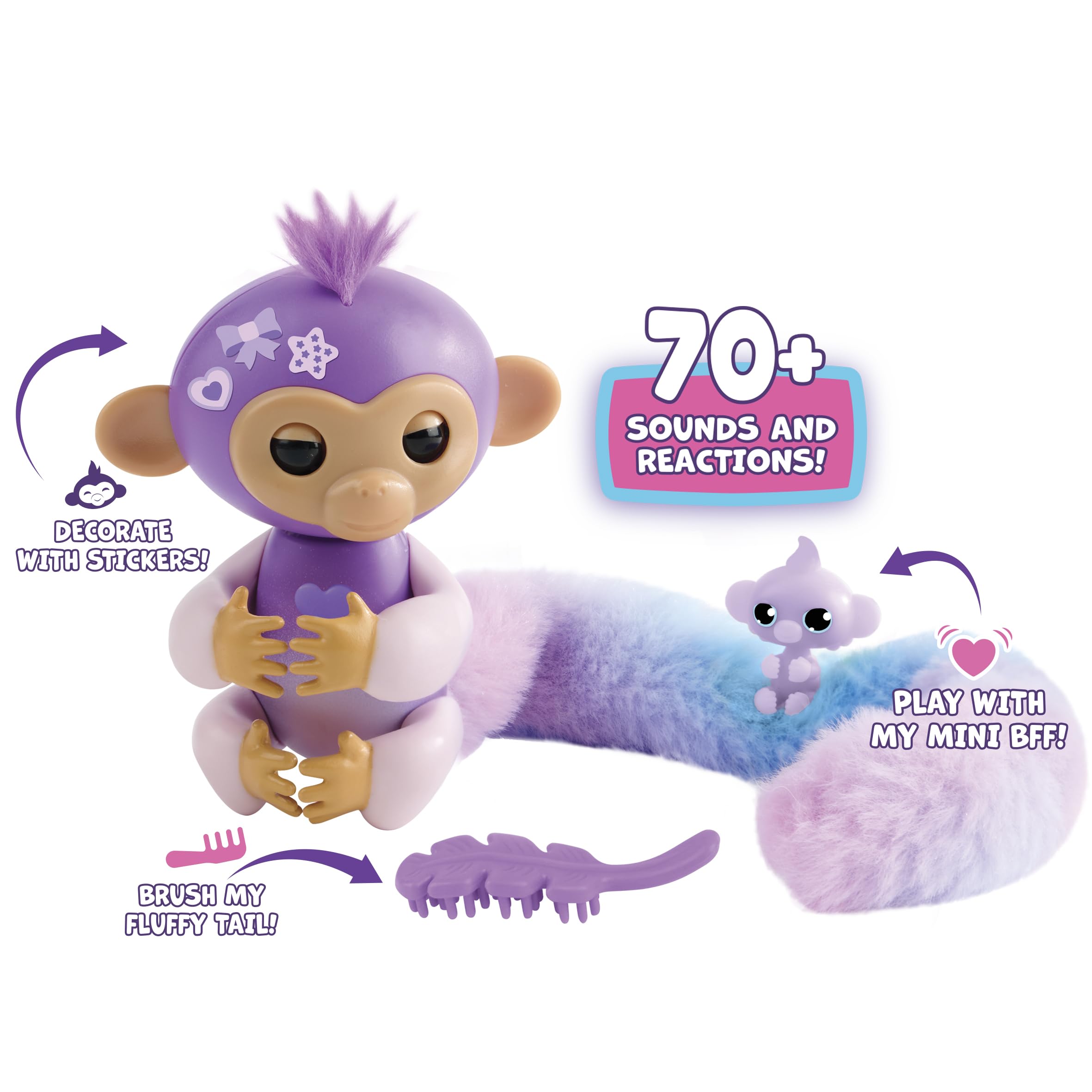 Fingerlings Snuggle Tails - Interactive Purple Monkey (Coco) with Soft Fluffy Tail, Ages 5+ 3