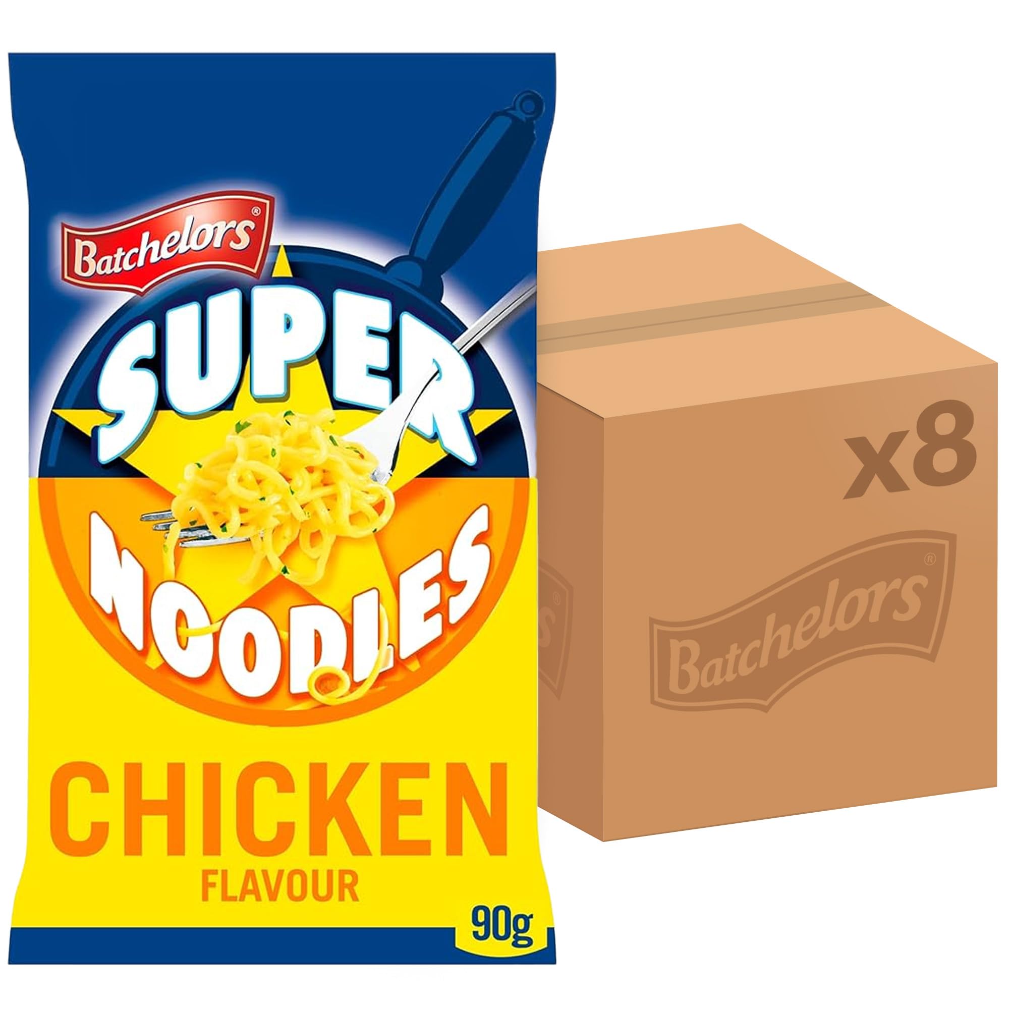 Batchelors Super Noodles Tasty Chicken Flavour - Instant Snack, 8 Pack