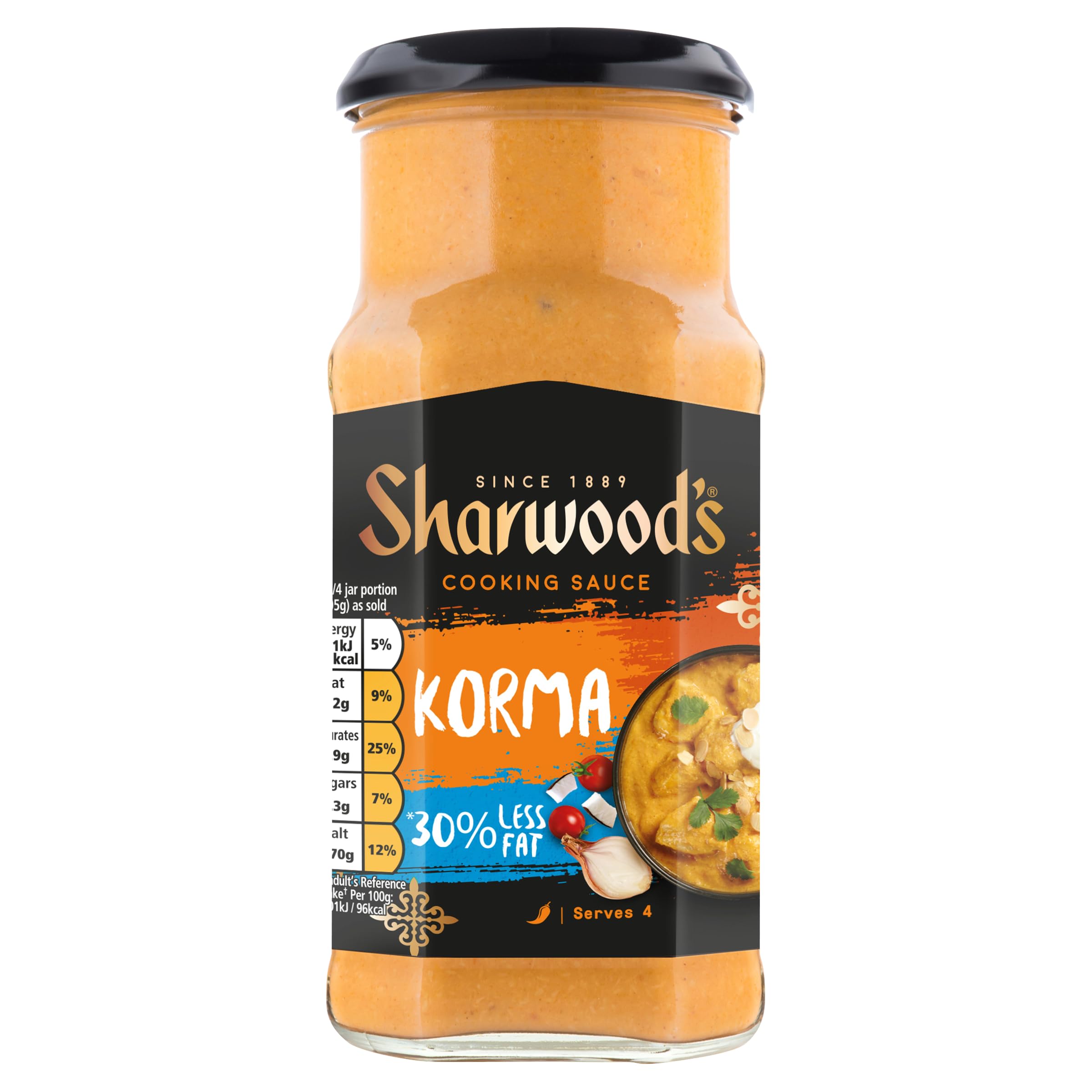 Sharwood's Indian Korma Sauce – 30% Less Fat, Creamy Coconut & Tomato Blend, 420g 3