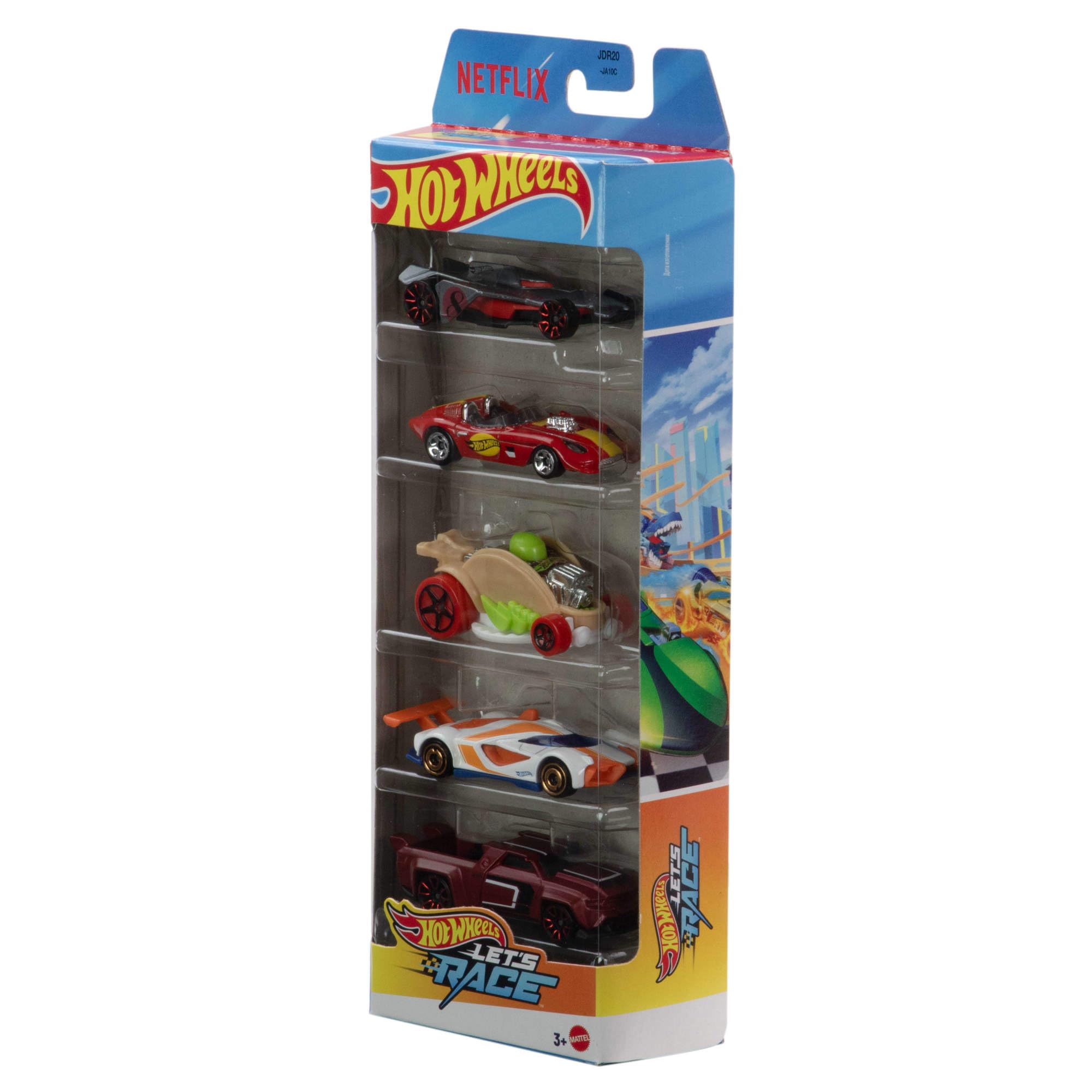 Hot Wheels 5-Pack Die-Cast Cars - 1:64 Scale Vehicles from Netflix Series Let’s Race, JDR20 6