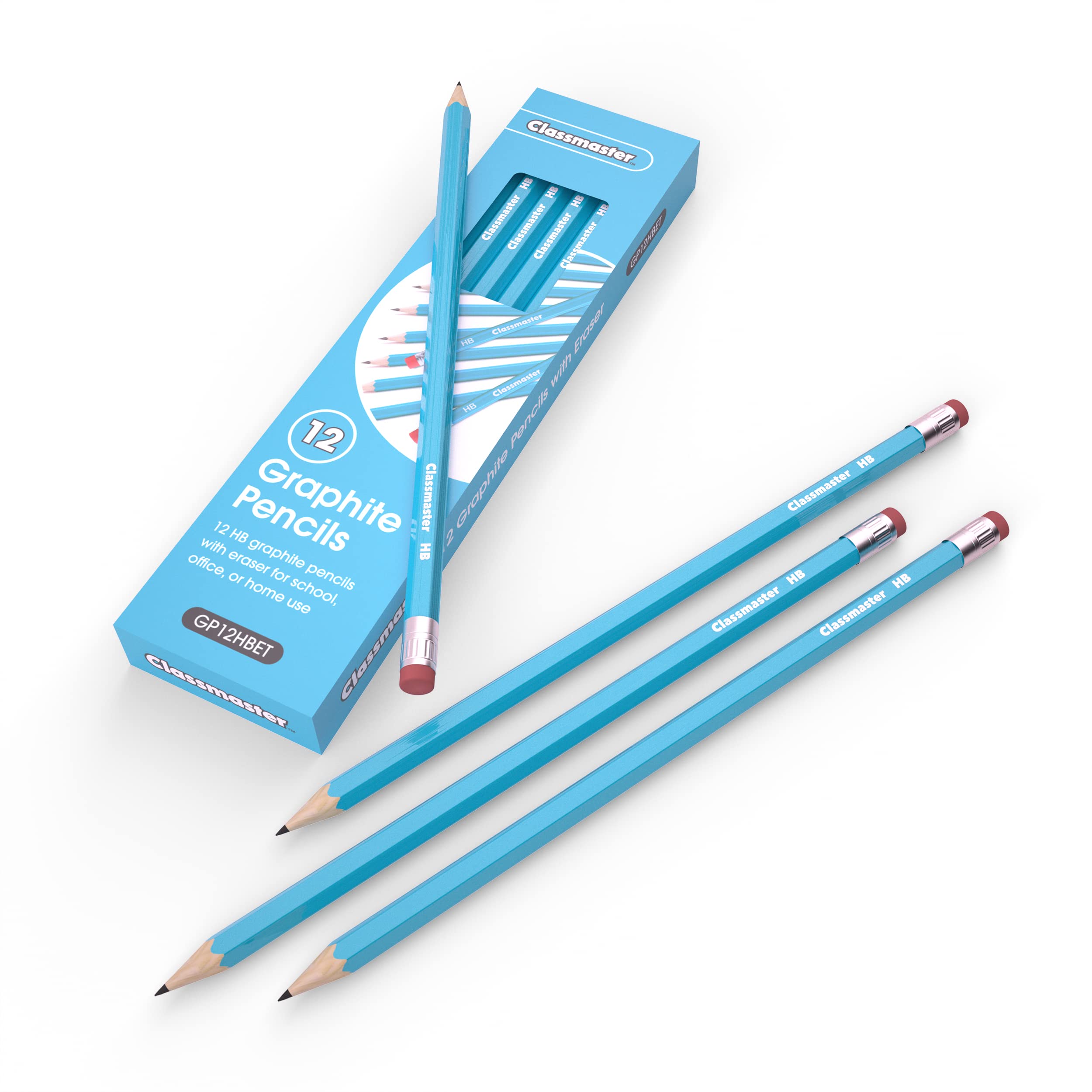 SHOW-ME Classmaster HB Graphite Pencils with Eraser Tips - Pack of 12 | Hexagonal Barrel