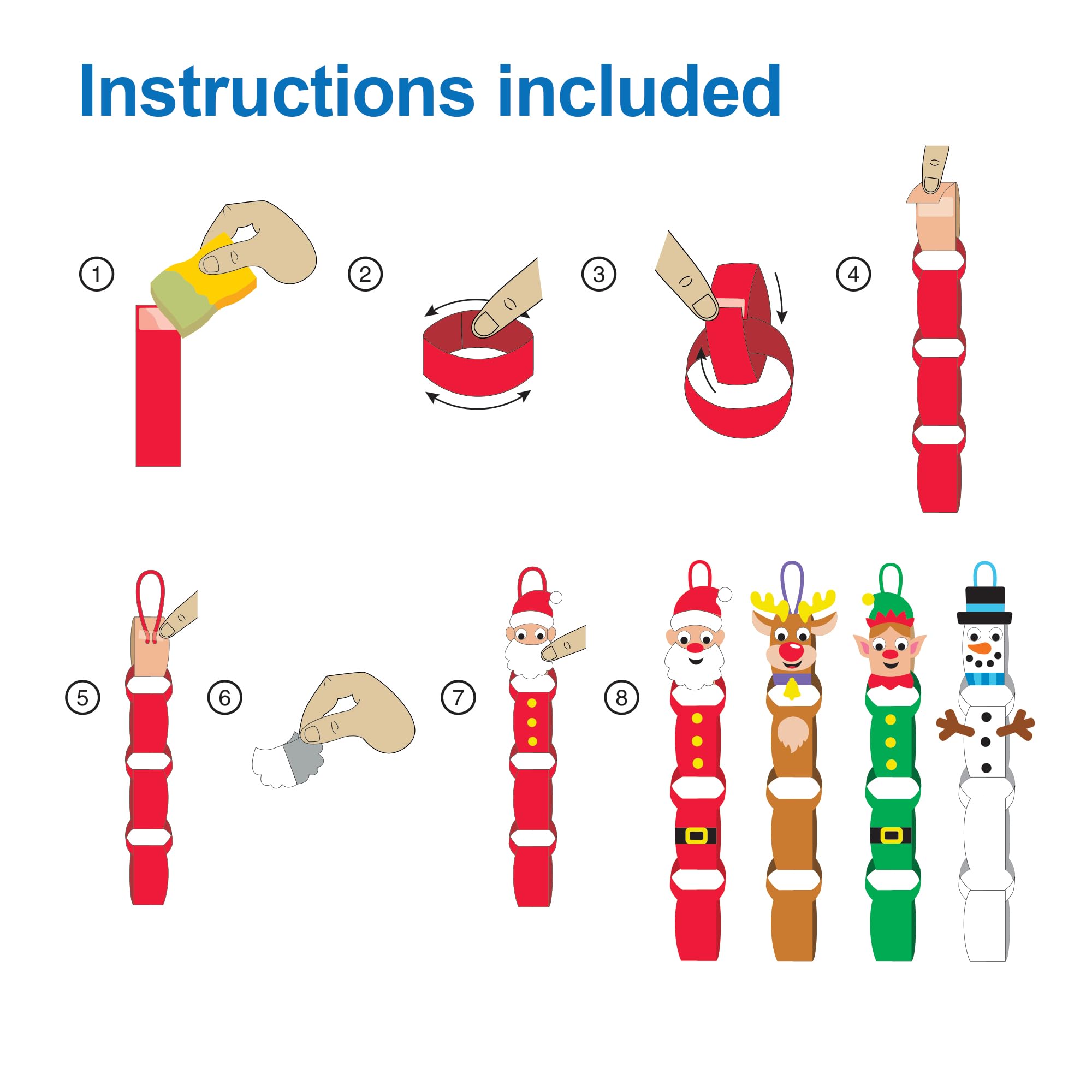Baker Ross FN344 Christmas Characters Paper Chain Craft Kits - Pack of 4 (Santa, Reindeer, Snowman, Elf) 12