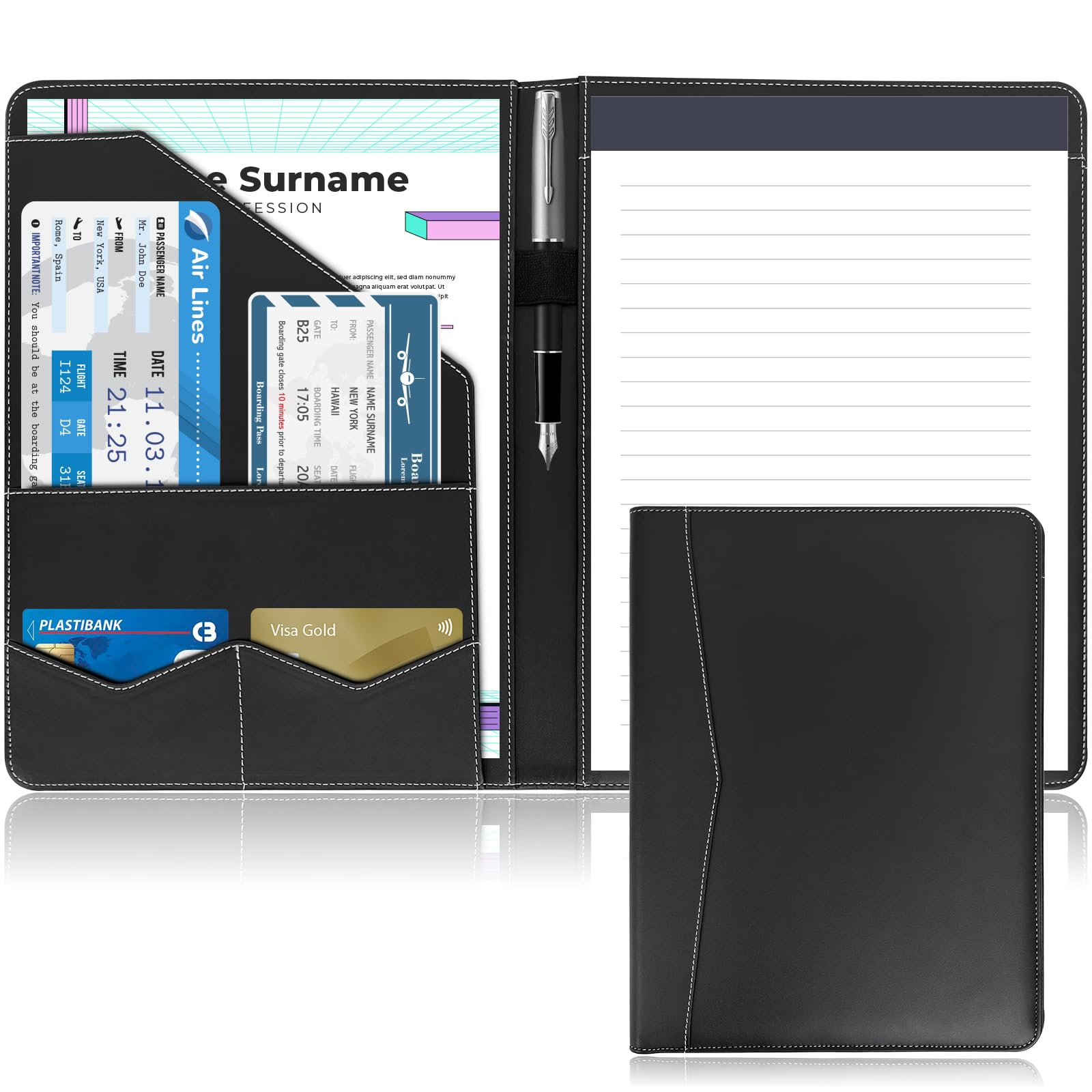 NEWYES Professional Portfolio Folder - A4 Size, Water-Repellent Faux Leather | Black/White