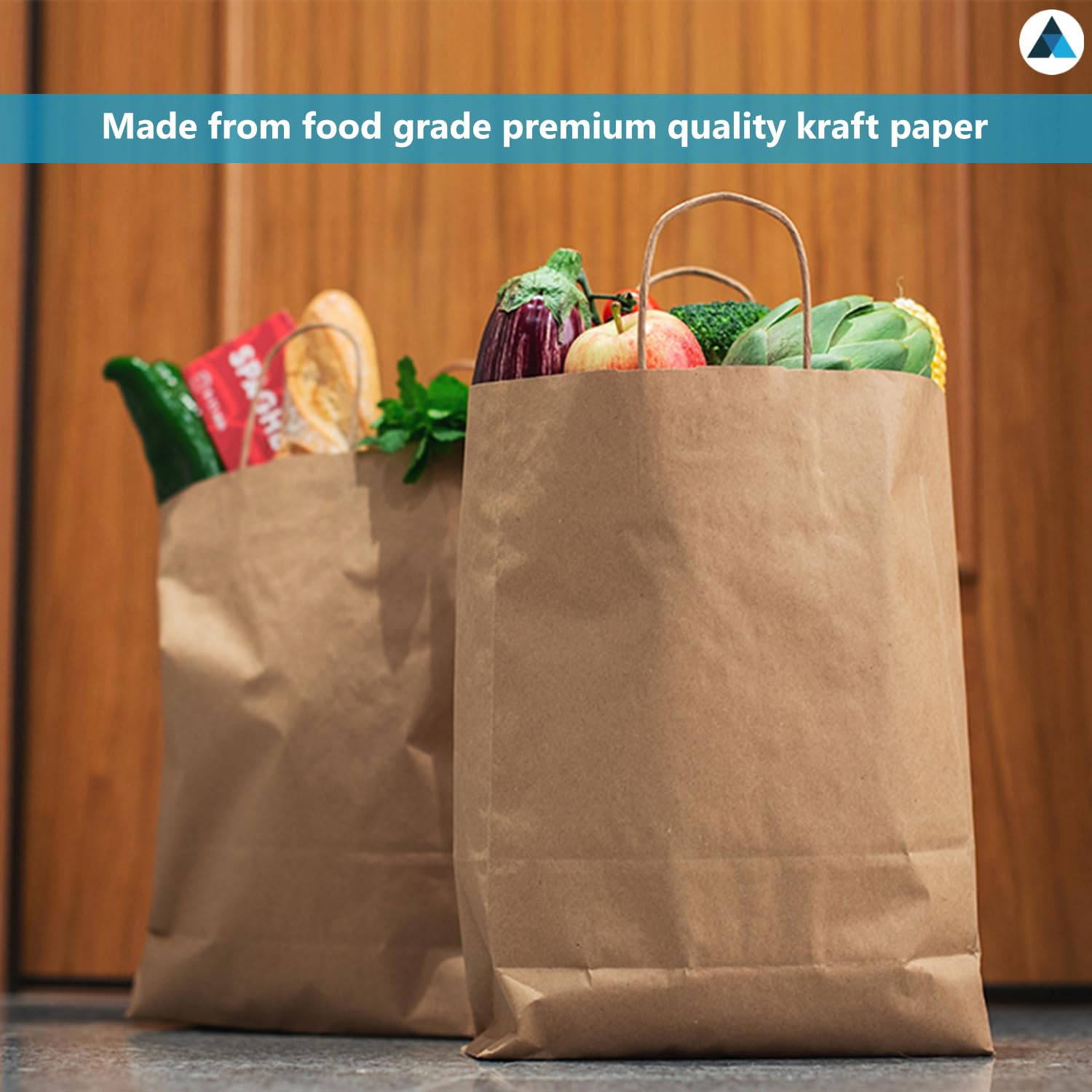 Nationwide Paper Extra Large Plus Brown Paper Bags with Handles - 20 Count | Food Safe Kraft 3