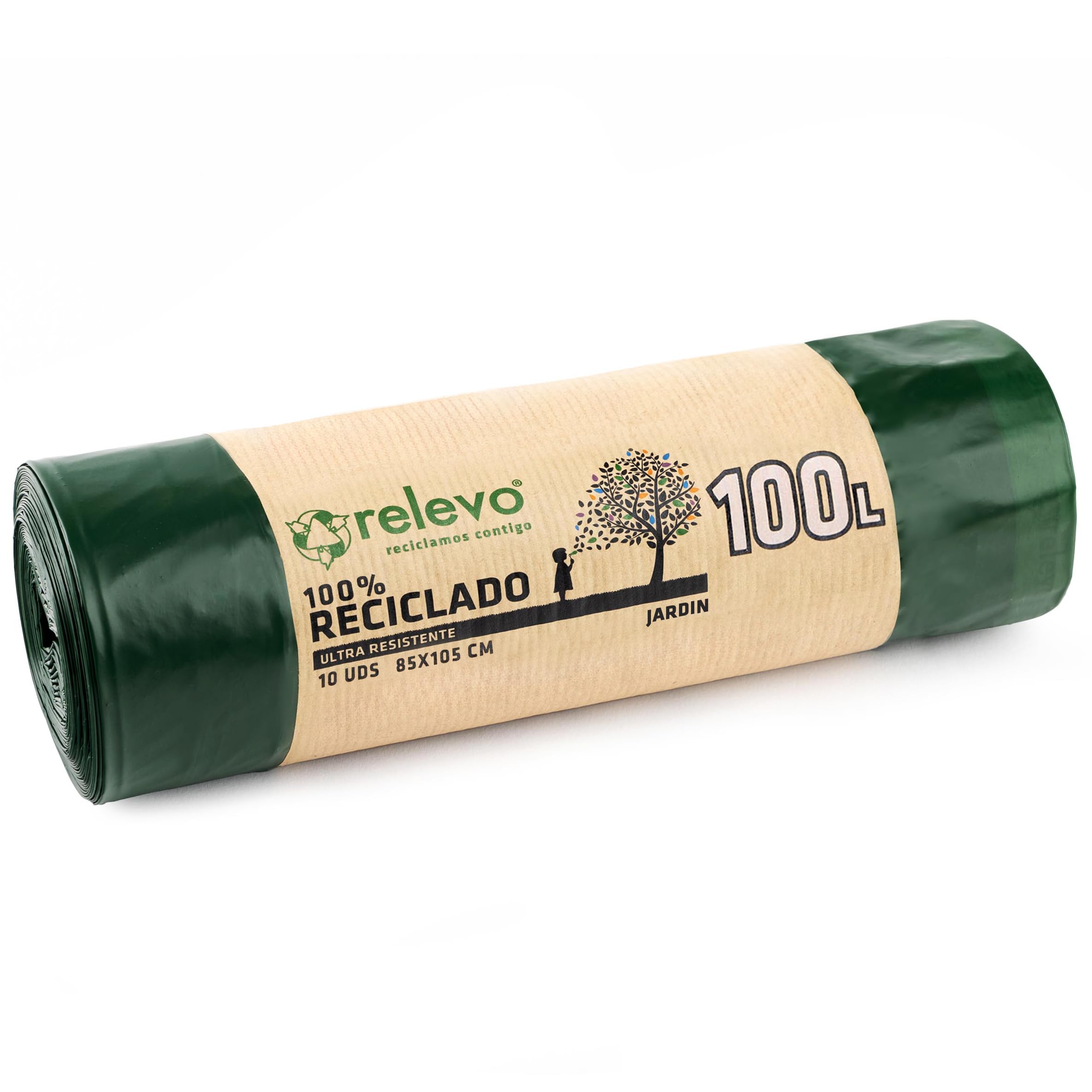 Relevo 100L Large Bin Bags - 10 Count | 100% Recycled Plastic | Drawstring Closure 1