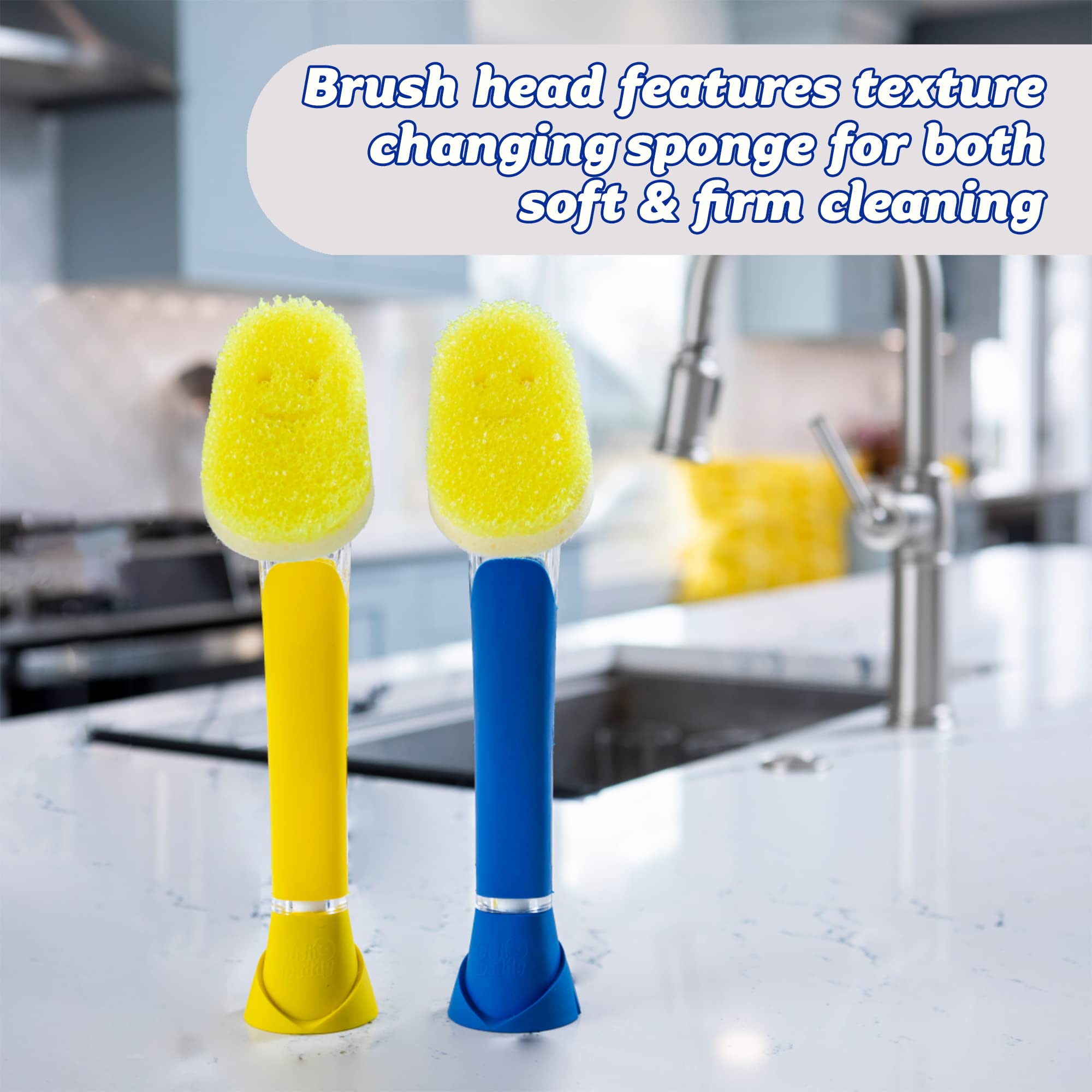 Scrub Daddy Dish Wand Scrubbing Brush with Handle - Soap Dispensing Dish Brush with Texture-Changing Sponge & Detachable Head, Yellow 9