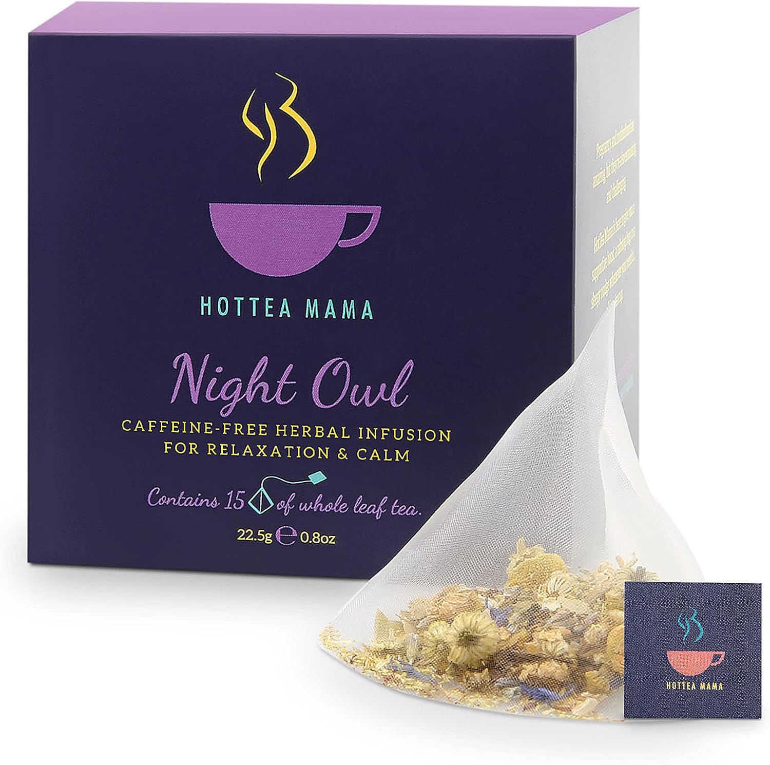 HOTTEA MAMA Night Owl Tea - Natural Sleep Supporting Herbal Tea for Women, Caffeine-Free, 15 Whole Leaf Tea Bags