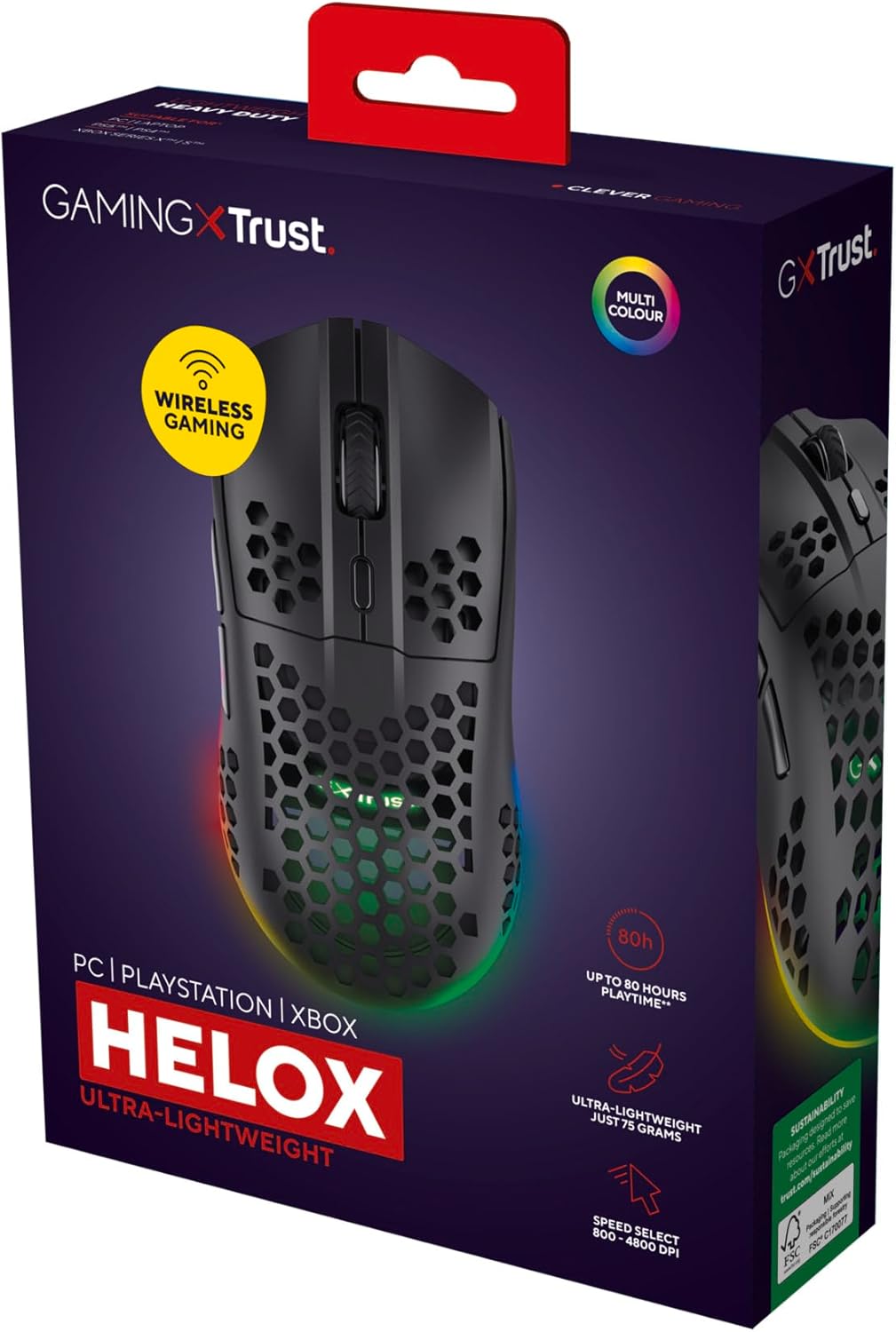 Trust Gaming GXT 929 Helox Wireless Gaming Mouse – Ultra-Light 75g with RGB, 2.4 GHz, Rechargeable, 80-Hour Battery 8