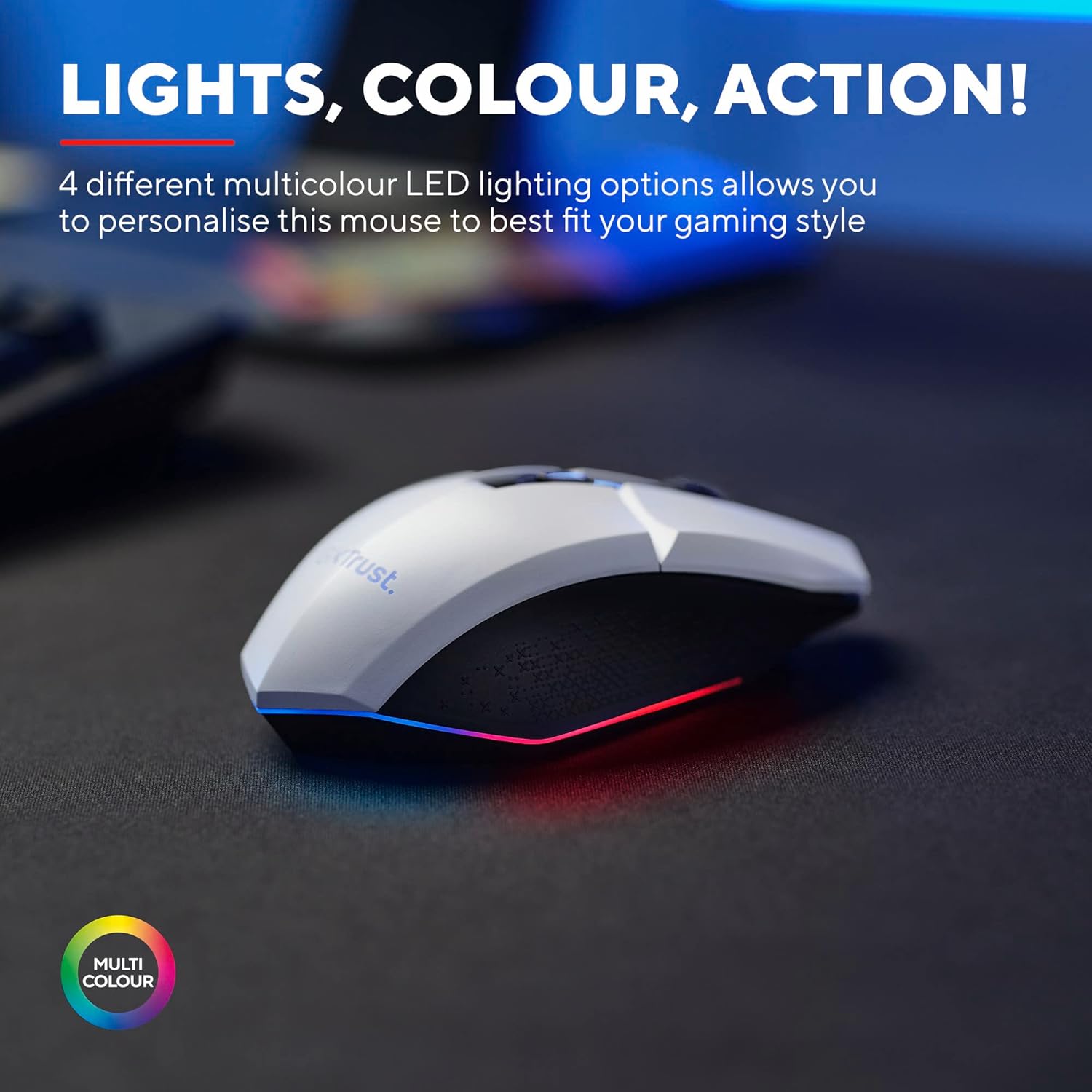 Trust GXT 110W Felox Rechargeable Wireless Gaming Mouse – 80h Battery, 800-4800 DPI, RGB Lighting, 6 Buttons, White 10