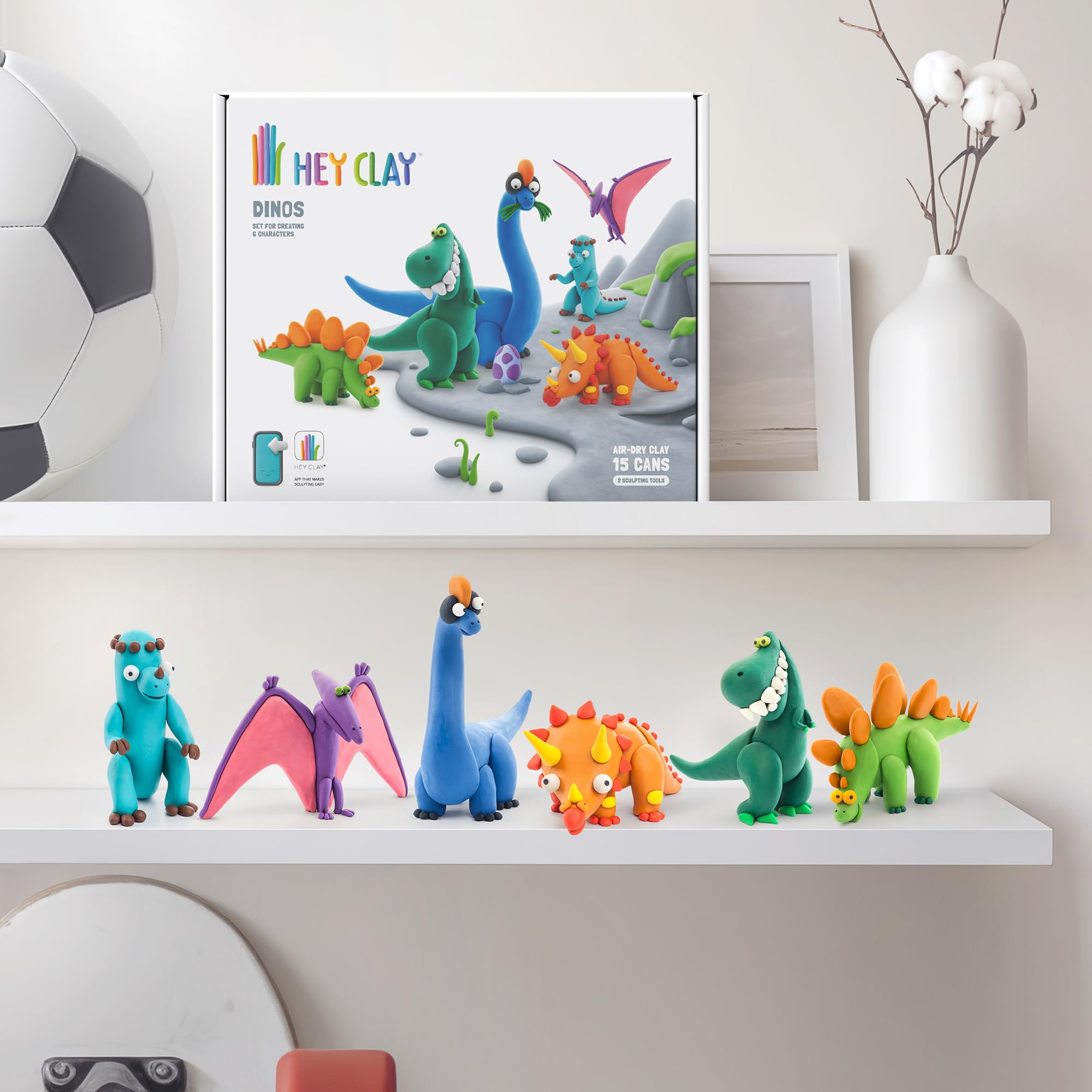HEY CLAY Dinos Set - Air Dry Clay Kit with 15 Cans, Tools, and App Access 7