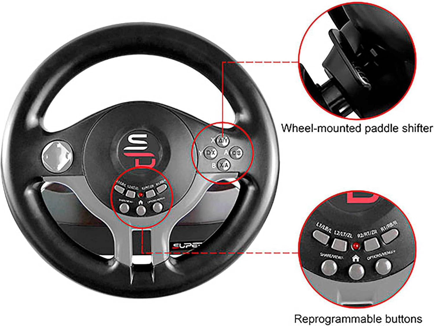 SV200 Racing Steering Wheel with Pedals and Shift Paddles for Nintendo Switch, PS4, Xbox One, PC 4