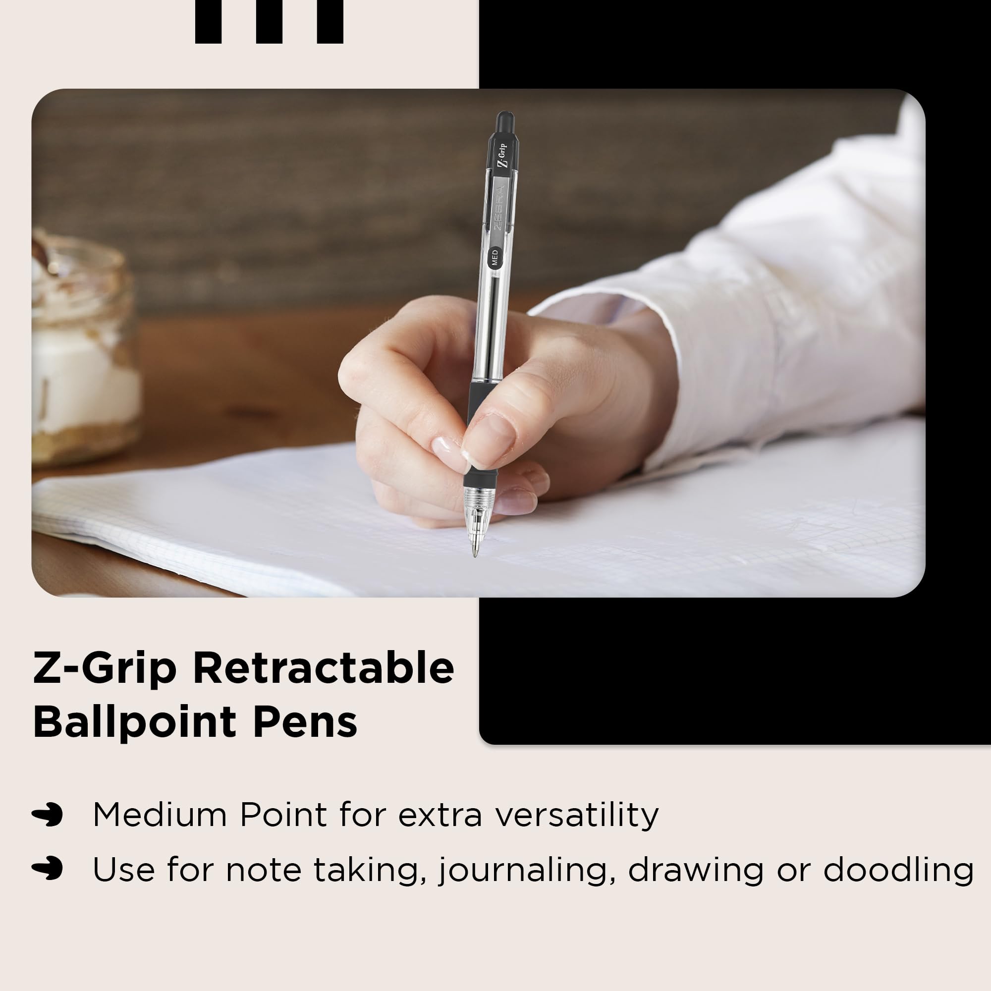 Zebra Pen Z Grip Ballpoint Pens - 50 Count Black Ink, Medium Point, Retractable | Soft Ribbed Grip 5