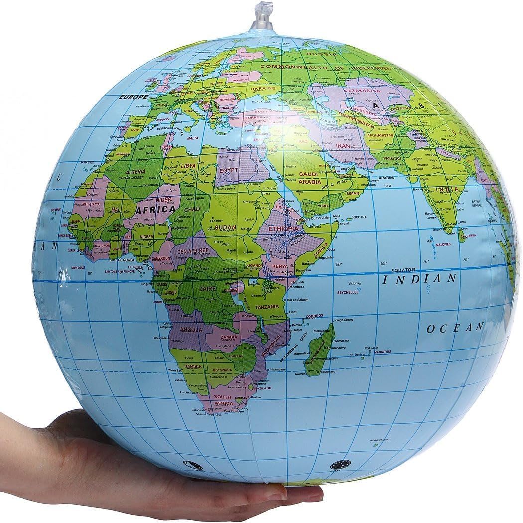 SHATCHI Inflatable World Globe - 15"/38cm Educational Geography Ball for Kids and Teachers
