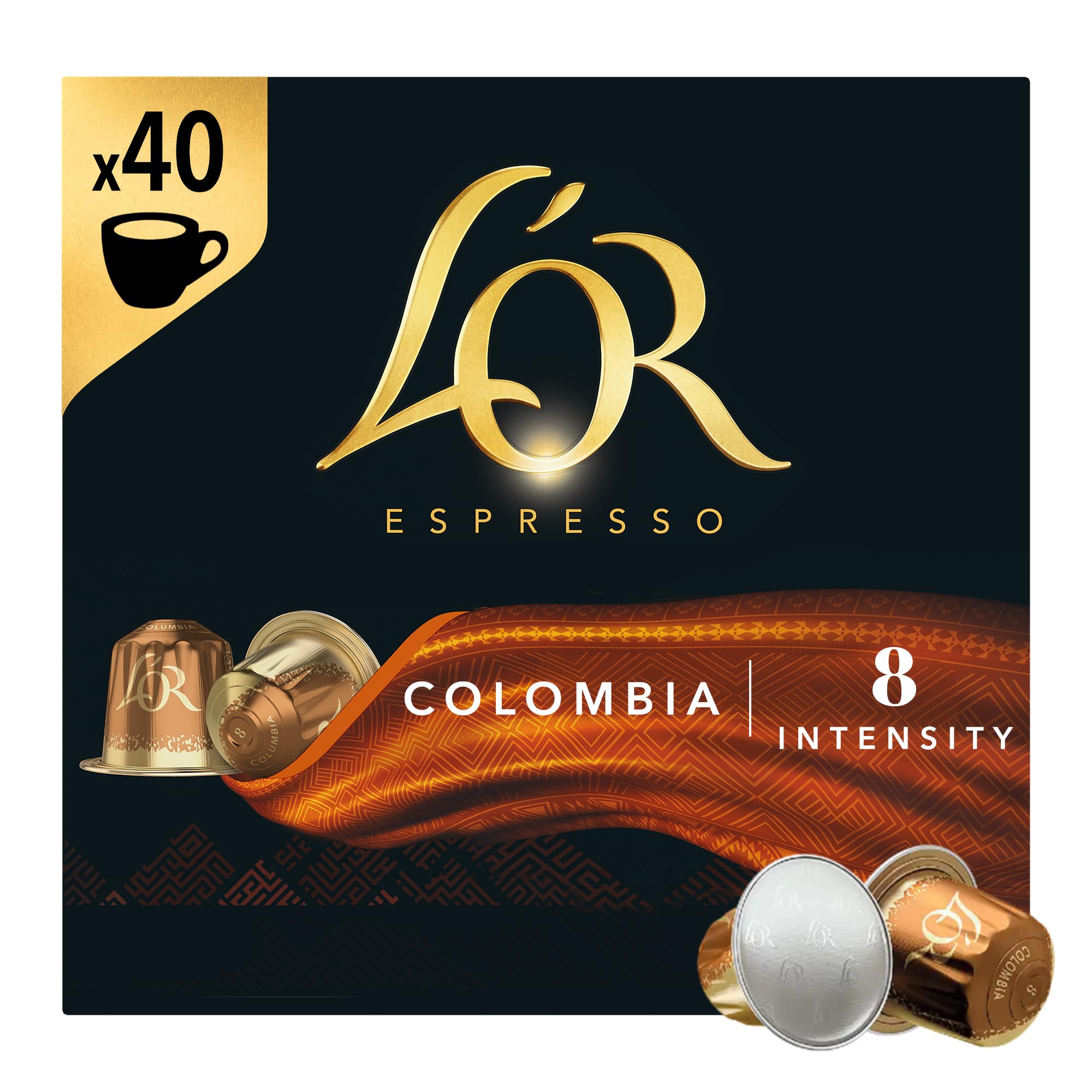 L'OR Espresso Colombia Coffee Pods - Intensity 8, Citrus Notes, 40 Count
